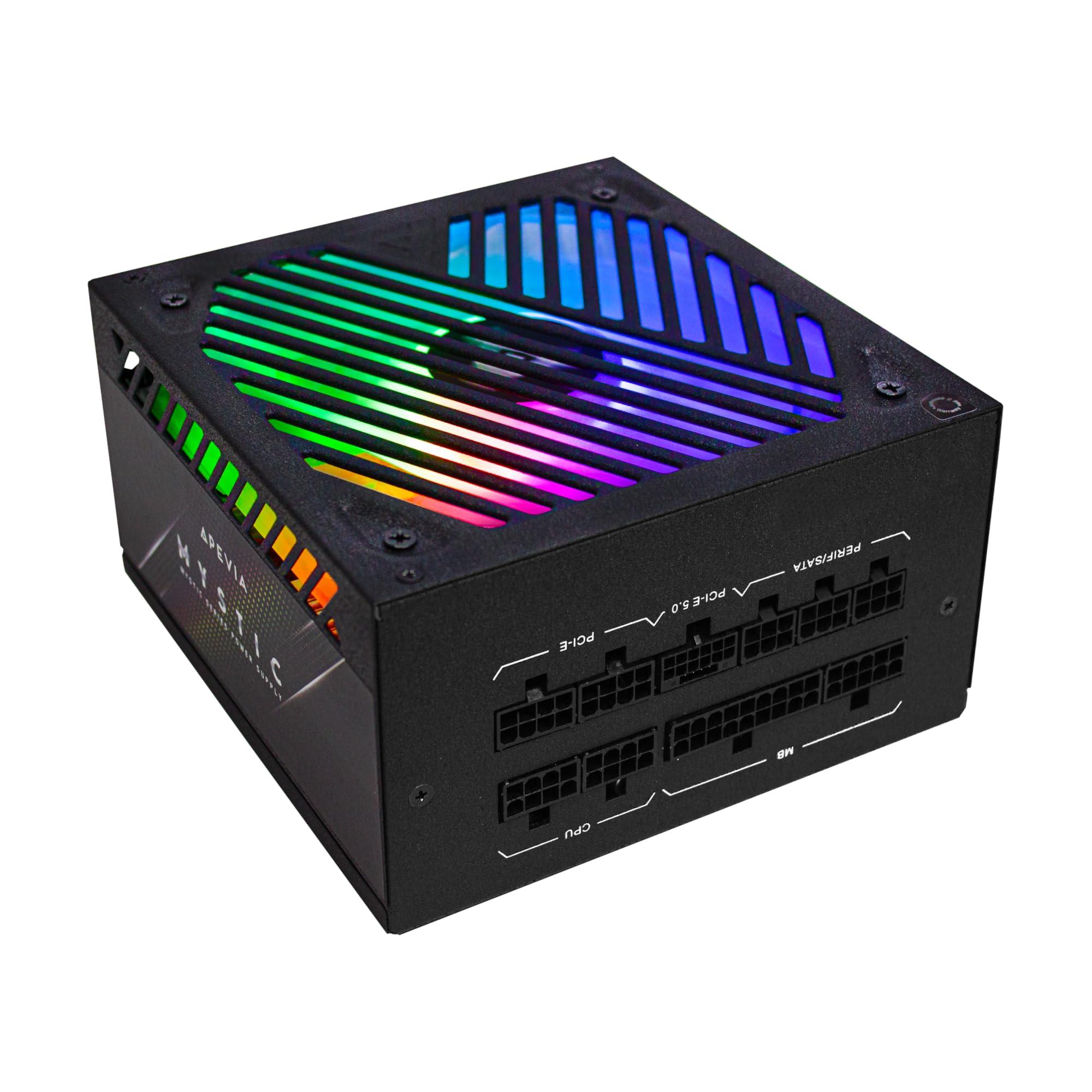 Apevia Apevia ATX-MT1200W Mystic 1200W Fully Modular 80+ Platinum Certified, PCIe 5.0 & ATX 3.0 Ready Active PFC ATX RGB Gaming Power Supply, Includes Gen 5 12VHPWR Connector & 366 RGB Light Modes