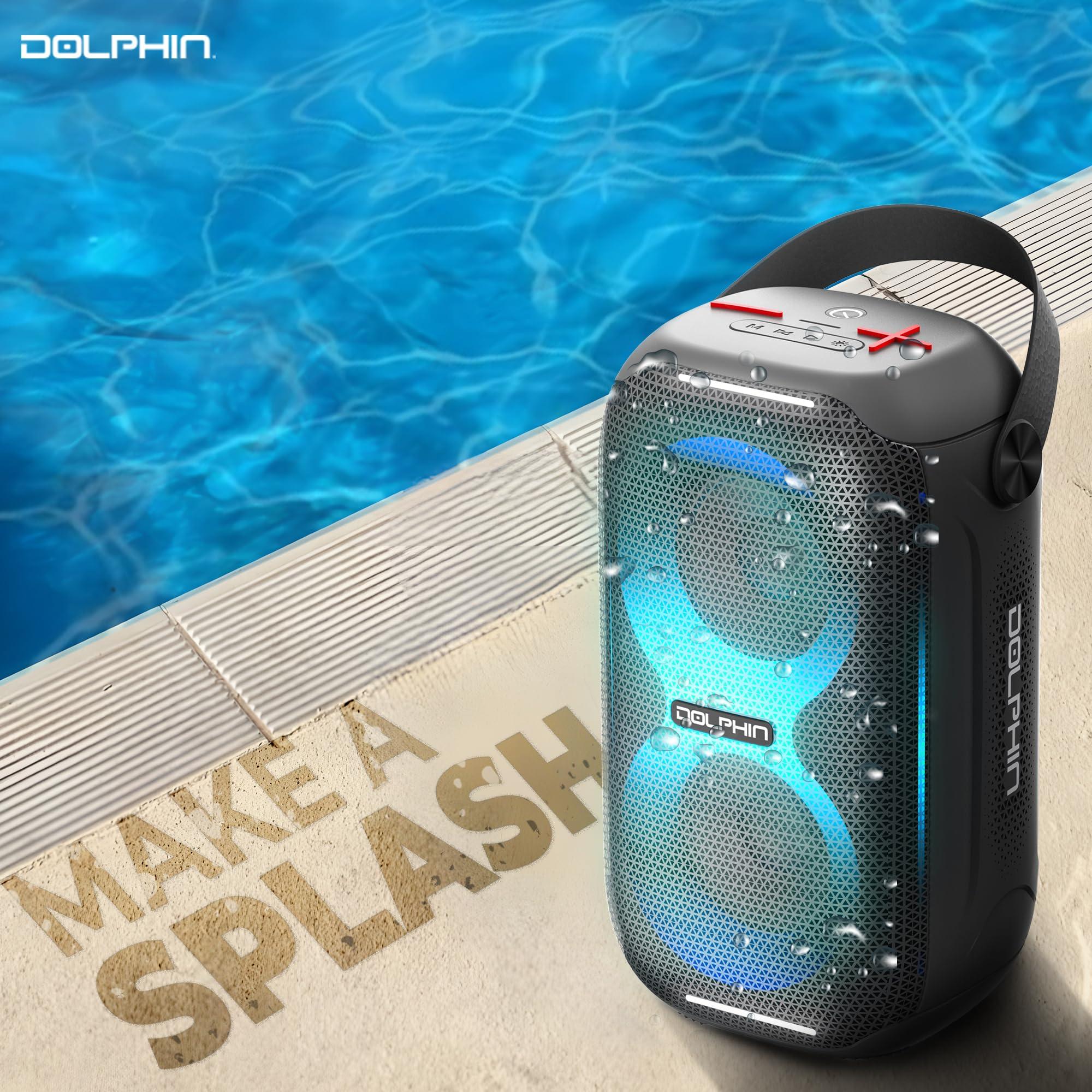 Dolphin Dolphin Portable Bluetooth Speaker - Loud & Compact Size, IPX5 Waterproof, Long-Lasting Battery - Ideal for Beach, Pool, Shower, Gym, Camping, Outdoors (Gray)