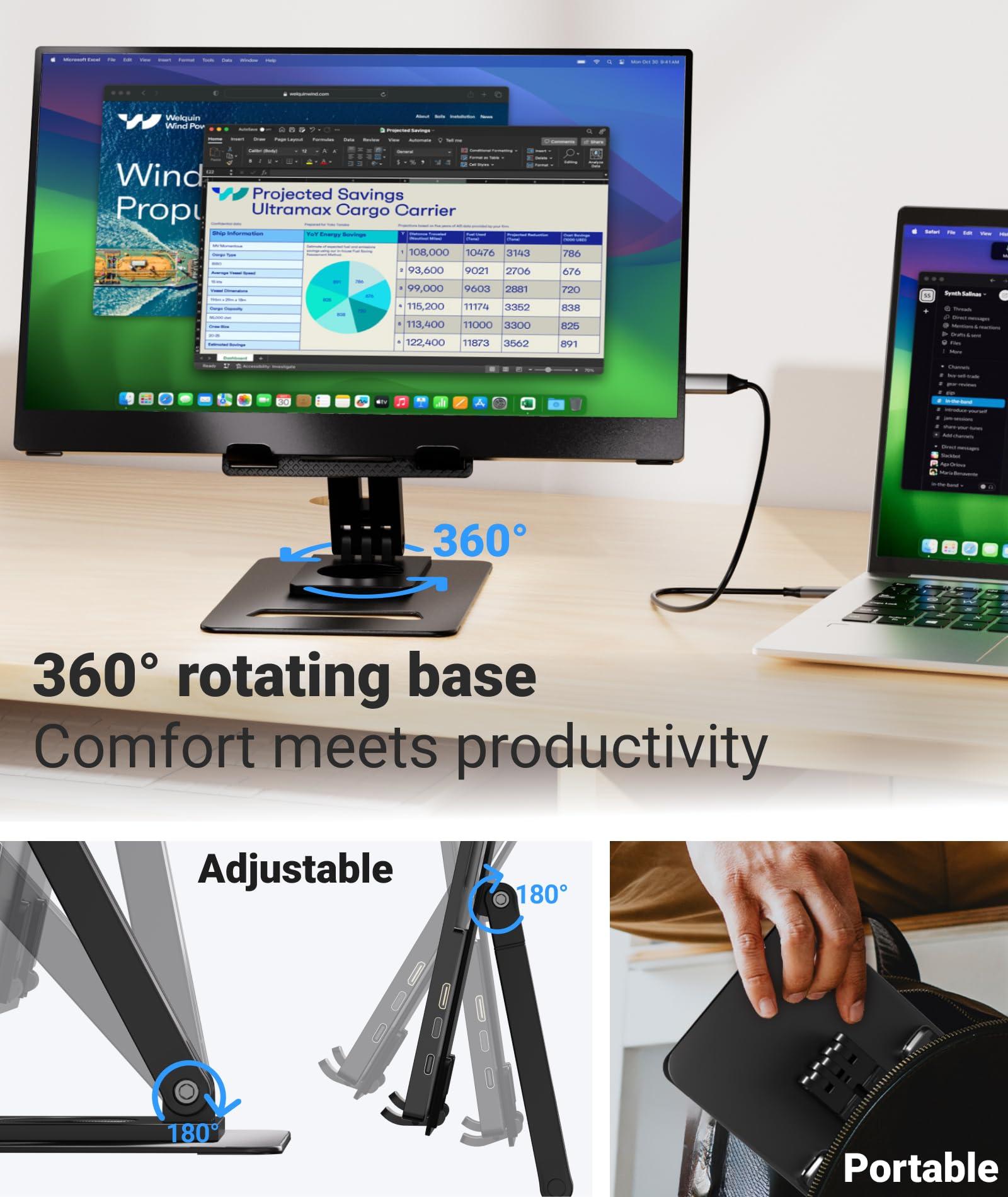 Ingnok Ingnok Portable Monitor, Ultra Slim 15.6 Inch FHD IPS Laptop Screen Extender with Adjustable Stand, USB C Compatible, Ideal for Travel and Office