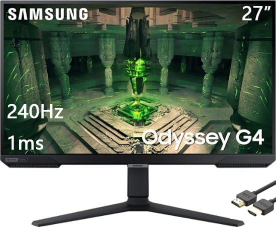 SAMSUNG SAMSUNG 27" Odyssey G4 Series FHD Gaming Monitor, IPS, 240Hz, 1ms, G-Sync Compatible, AMD FreeSync Premium, Ultrawide Game View, HDR 10, DisplayPort, HDMI, Black, with MTC HDMI Cable