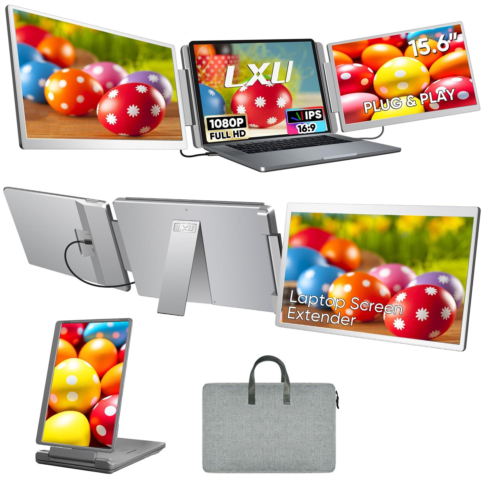 LXU Laptop Screen Extender, 15.6" FHD 1080P Laptop Monitor Extender, Dual/Triple Monitor Display, Portable Monitor for Laptops 12~18.5 Inch with HDMI, 360 Flip, Plug & Play for Windows/Mac//Switch/PS4