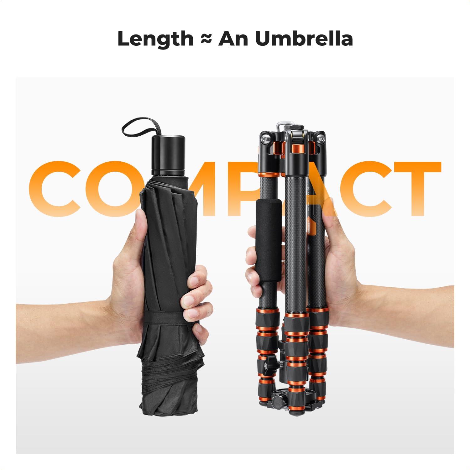 K&F Concept K&F Concept 60 inch Carbon Fiber Camera Tripod,Super Lightweight Compact Travel Tripod with 360 Degree Ball Head,Quick Release Plate,Detachable Monopod 8KG Load Capacity for SLR DSLR C225C0 (BA225)