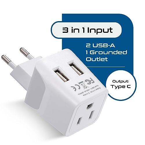 Ceptics Ceptics Italy, Europe Travel Adapter Plug Set - 2 Pack - with 2 USB + USA Socket Input - Type L and Type C - Ultra Compact - Safe Grounded Perfect for Cell Phones, Laptops, Camera Chargers
