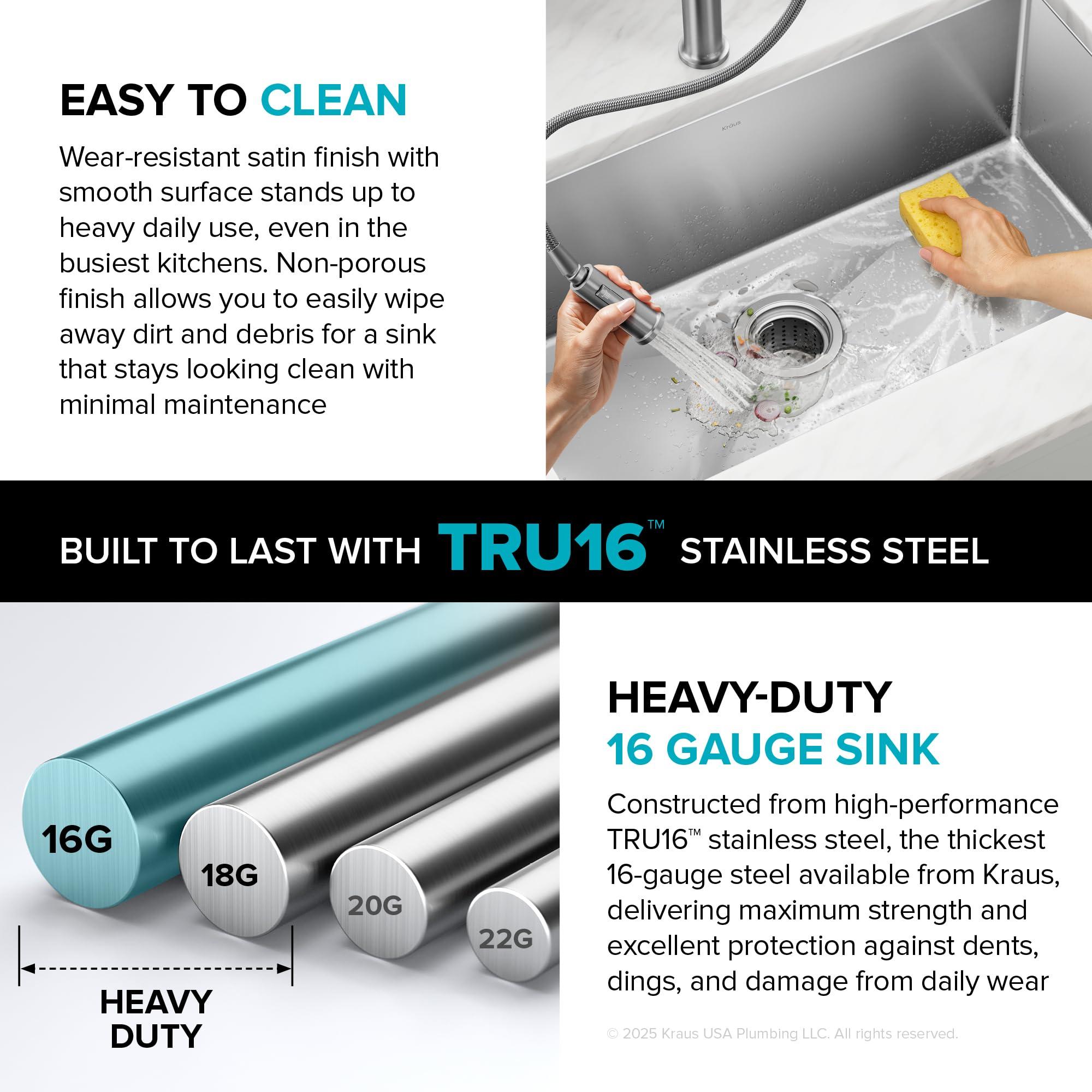 Kraus Kraus KHU100-32 Standart PRO 16 Gauge Undermount Single Bowl Stainless Steel Kitchen Sink, 32 Inch