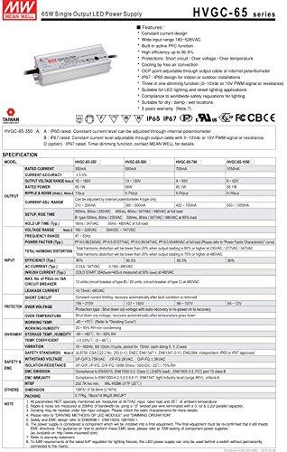 MEAN WELL HVGC-65-350B AC/DC Power Supply Single-OUT 18V to 186V 0.35A 65.1W 7-Pin