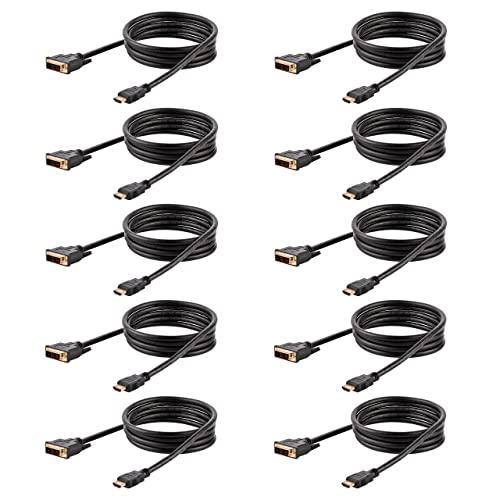 StarTech.com StarTech.com 6ft (1.8m) HDMI to DVI Cable, DVI-D to HDMI Display Cable (1920x1200p), 10 Pack, Black, 19 Pin HDMI to DVI-D Cable Adapter M/M, Digital Monitor Cable, DVI to HDMI Cord (HDMIDVIMM610PK)