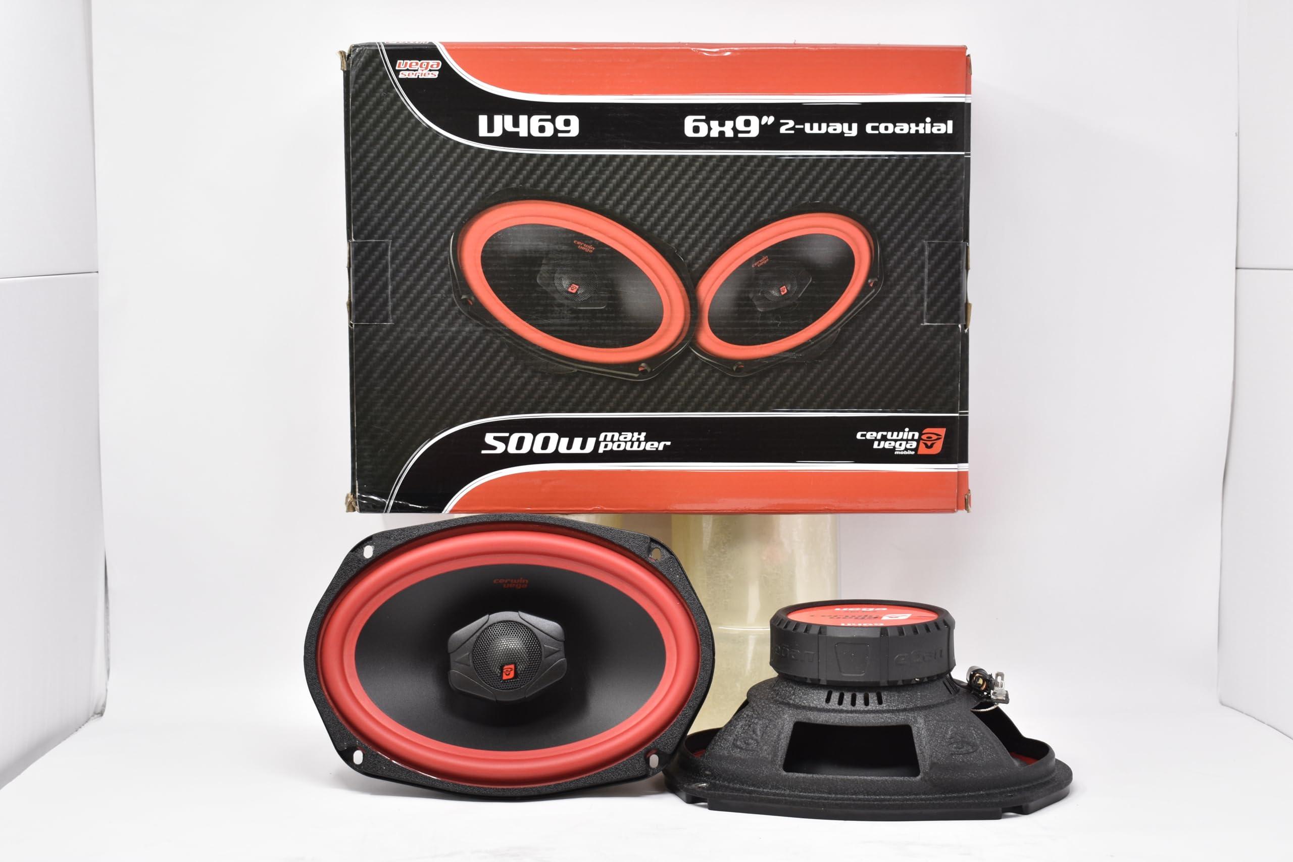 Cerwin-Vega Cerwin Vega 6x9 inch 2-Way Coaxial Car Speakers Vega Series 500 Watts Power 4 Ohm Titanium Dome Tweeters Red Rubber Surround, Premium Car Audio System, 2 Units V469