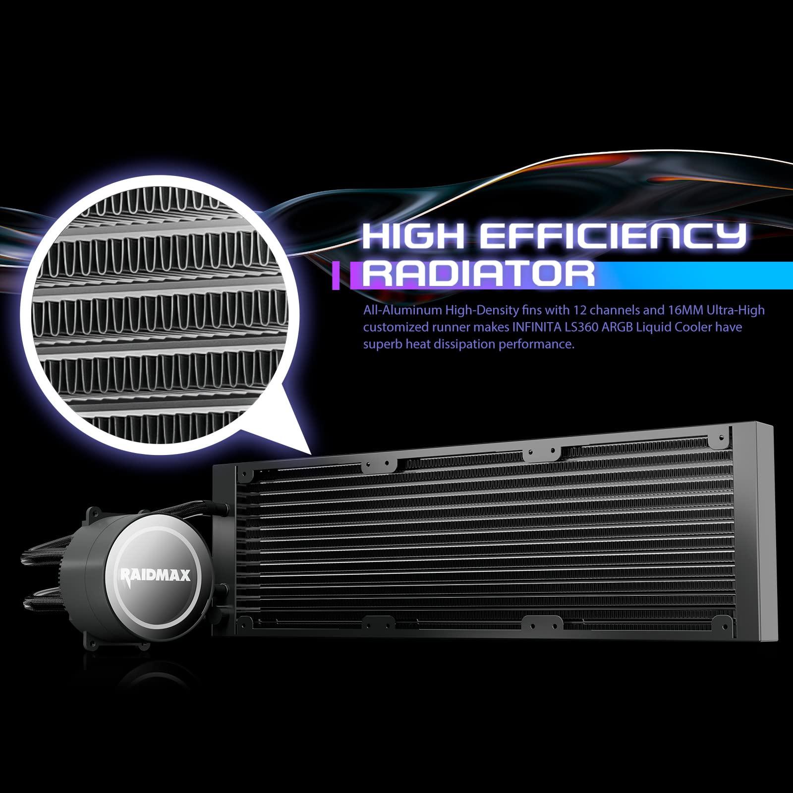 Raidmax Raidmax 360mm ARGB AIO CPU Liquid Cooler with 3 PWM Light Fans Compatible with Intel i5, i7, i9 and AMD ryzen CPU Socket, High-Performance Pump