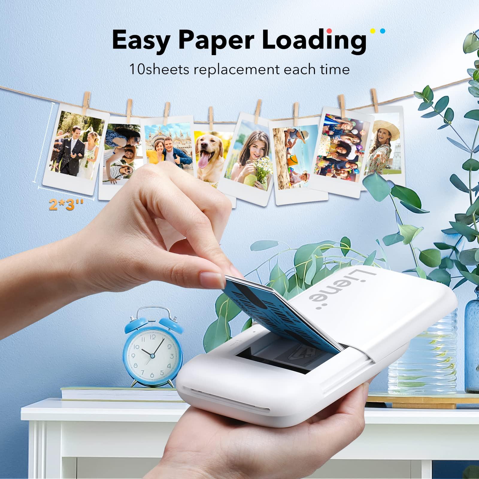 Liene Liene 2x3 Photo Printer, Mini Instant Portable Photo Printer Bundle w/ 105 Zink Adhesive Paper, Bluetooth 5.0, Compatible w/iOS & Android, Small Picture Printer for iPhone, Smartphone, White