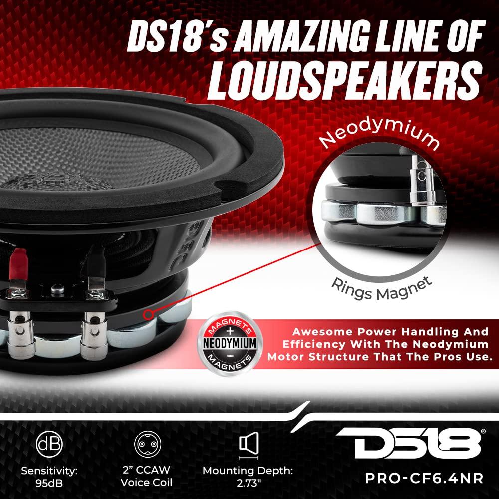 DS18 DS18 PRO-CF6.4NR 6.5 Inches Water Resistant Loudspeaker - Mid-Bass Carbon Fiber Cone and Neodymium Rings Magnet 500 Watts 4-Ohms - Ideal for Motorcycle & Motorsports (1 Speaker) (Renewed)