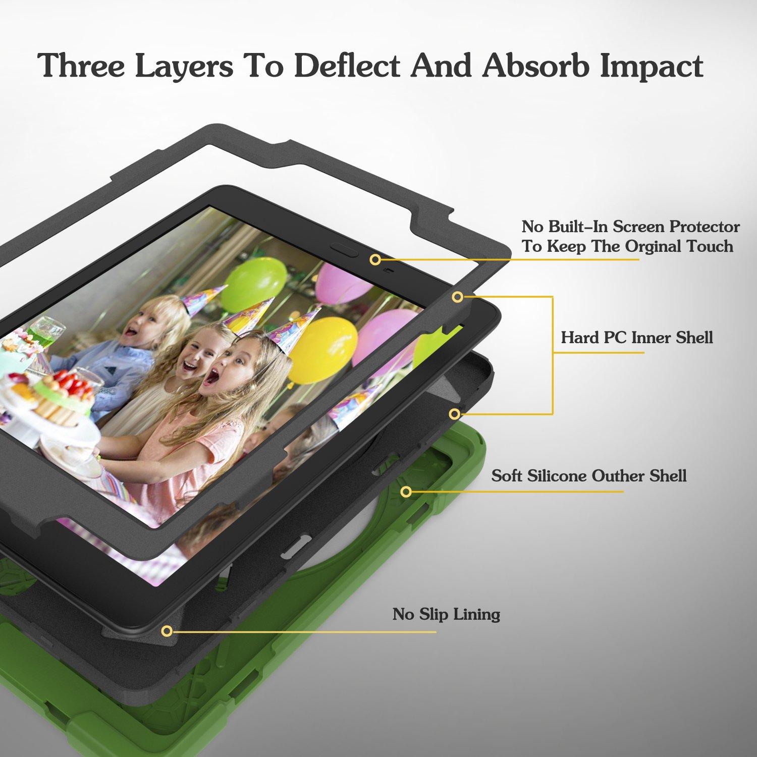 Zi_Hang Galaxy Tab A 9.7 Case, Heavy Duty Stand Shockproof Protective Case Cover for Samsung Galaxy Tab A 9.7 T550 T555 with Built-in Stand and a Hand Grip (Dark Green)