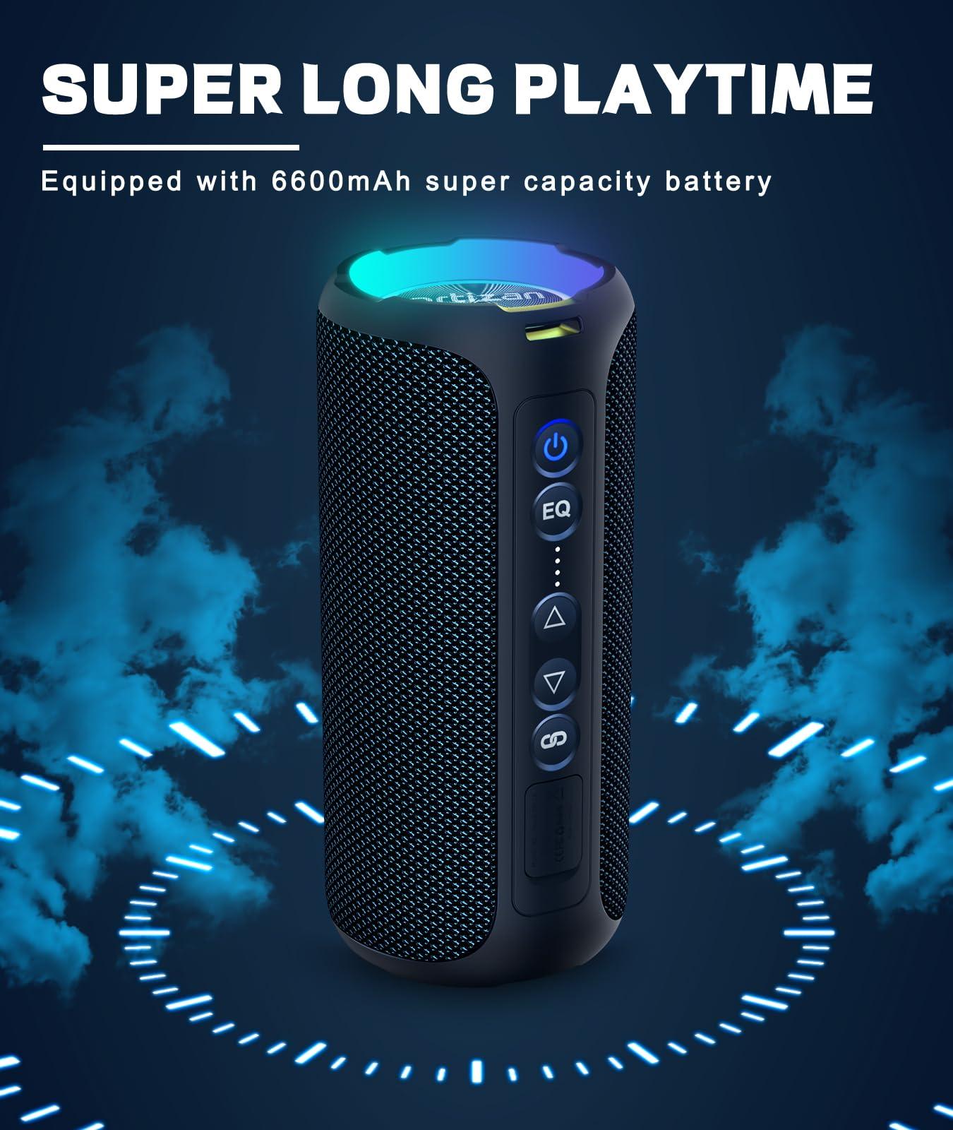 Ortizan Ortizan Bluetooth Speakers, 40W Loud Sound, Wireless Stereo, IPX7 Waterproof, Extra Bass, LED Light, BT5.3, Portable Compact Speaker for Shower/Outdoor/Beach/Home, Gifts for Adult, Navy