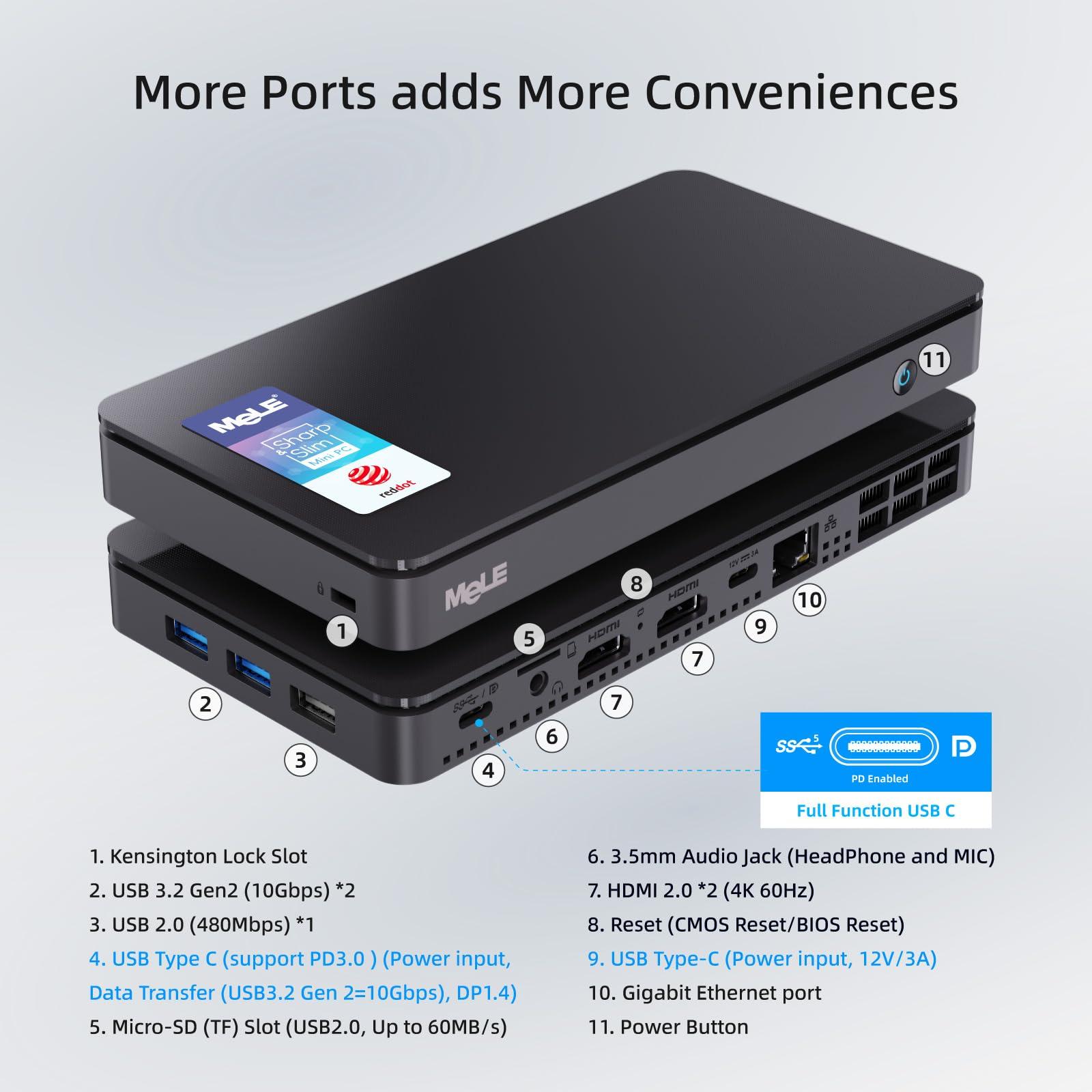 MeLE MeLE Overclock4C Mini PC, 12th Alder Lake-N100(up to 3.4GHz,4C/4T), 16GB DDR4 512GB Micro Desktop Computer, 4K Triple Display, All-in-one USB-C, USB3.2/WiFi/BT/Ethernet on Business Home Office