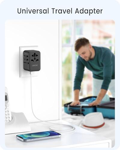 LENCENT LENCENT Universal Travel Adapter, GaN III 65W International Charger with 2 USB Ports & 3 USB-C PD Fast Charging, All in One Outlet Adaptor for iPhone,Laptops, Type A/C/G/I (USA/UK/EU/AUS)