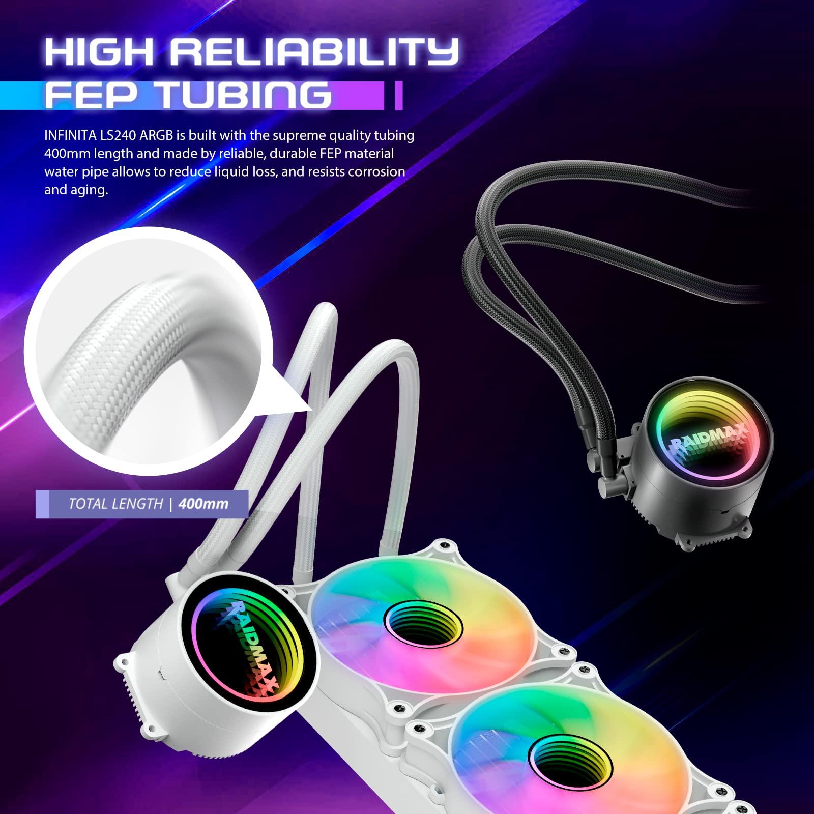 Raidmax Raidmax Liquid Cooler 240mm AIO Water Cooling System with 2 PWM ARGB Light Fans 12V Compatible with Intel i5, i7, i9 and AMD ryzen CPU Socket