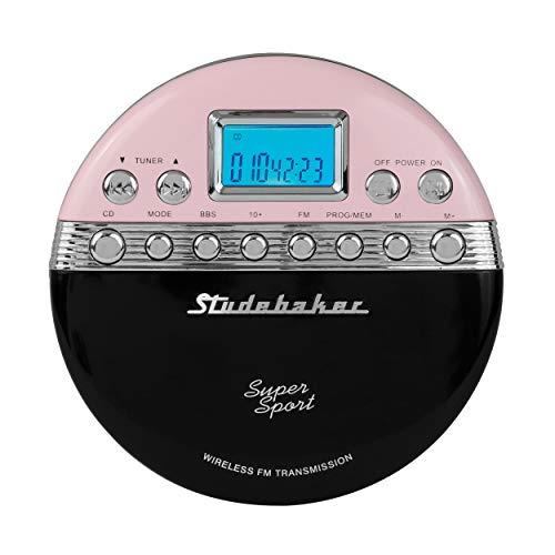 Studebaker Studebaker SB3705PB Super Sport Portable CD Player Plays CDs Wirelessly Through Car Radio Includes FM Stereo Radio and Color Coordinated Stereo Earbuds
