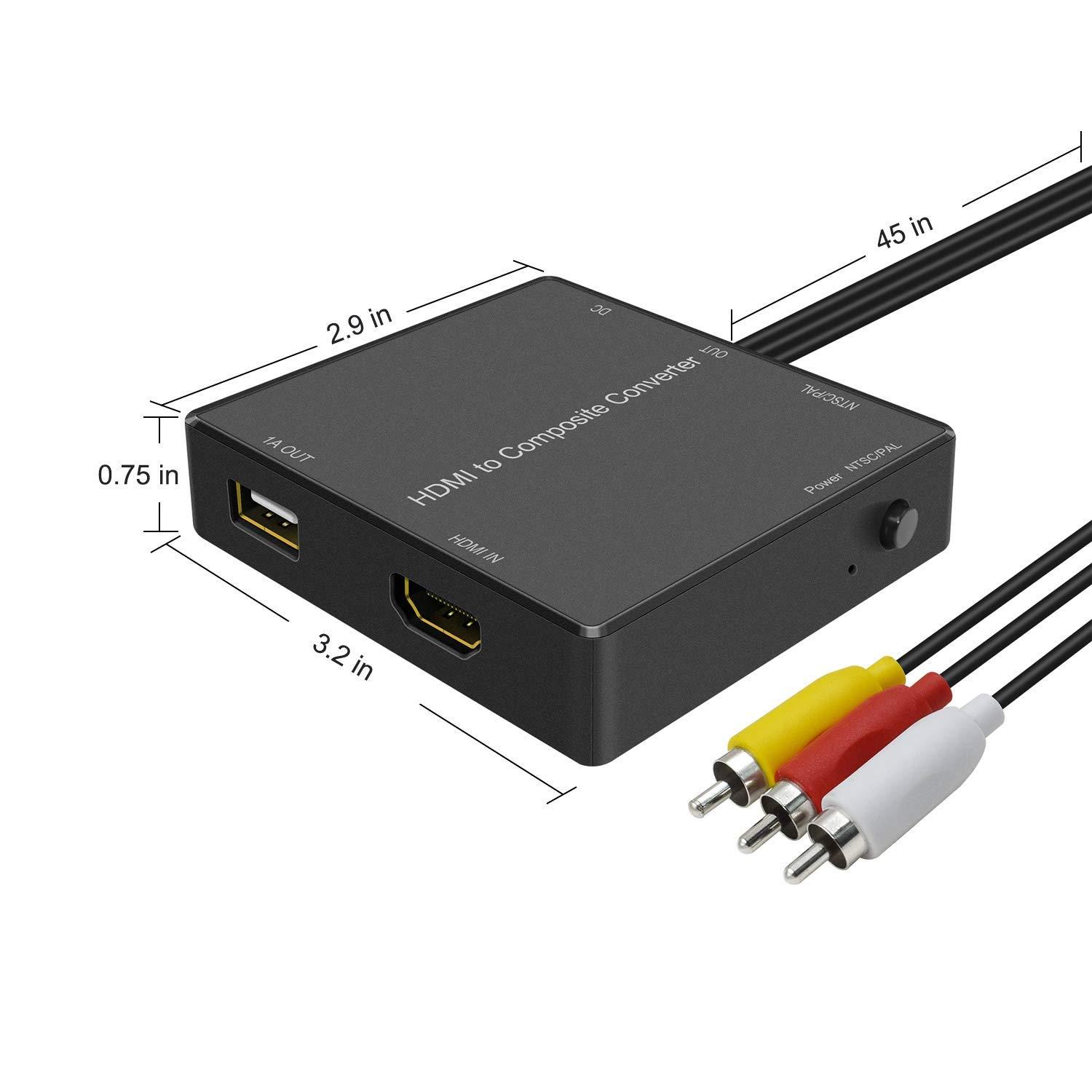 Dingsun HDMI to RCA Converter for Fire Stick, HDMI to AV, HDMI to Composite Converter Adapter Compatible for Old TV, Amazon Fire Stick, Roku Stick, DVD Players, Xbox, PS3 (HDMI to AV Converter (55Pack))