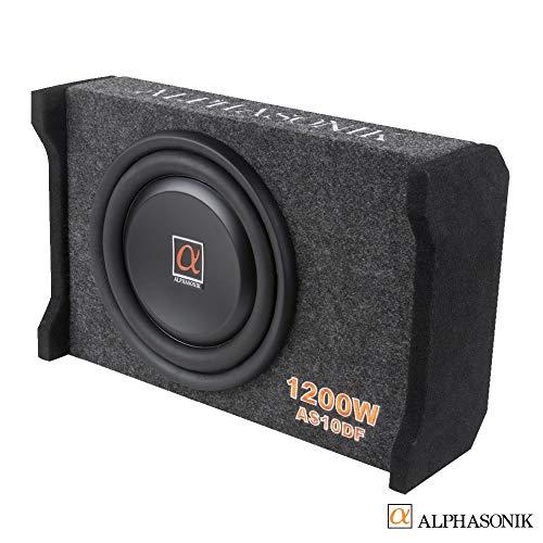 Alphasonik Alphasonik AS10DF 10" 1200 Watts 4-Ohm Down Fire Shallow Mount Flat Enclosed Sub woofer for Tight Spaces in Cars and Trucks, Slim Thin Loaded Subwoofer Air Tight Sealed Bass Enclosure