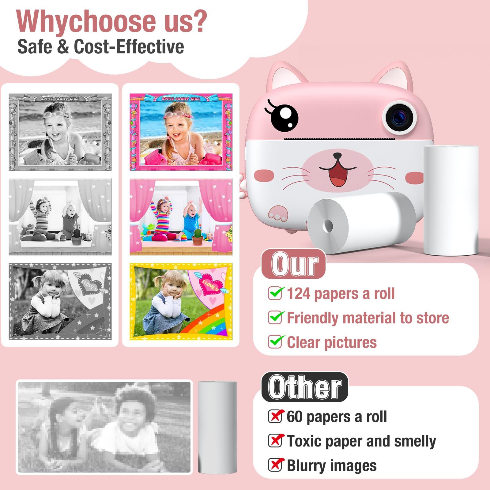 GREENKINDER Kids Instant Camera Refill Print Paper-5 Rolls for Kids Instant Print Camera,HD Printing Thermal Print Paper Set Portable Refill Print Paper