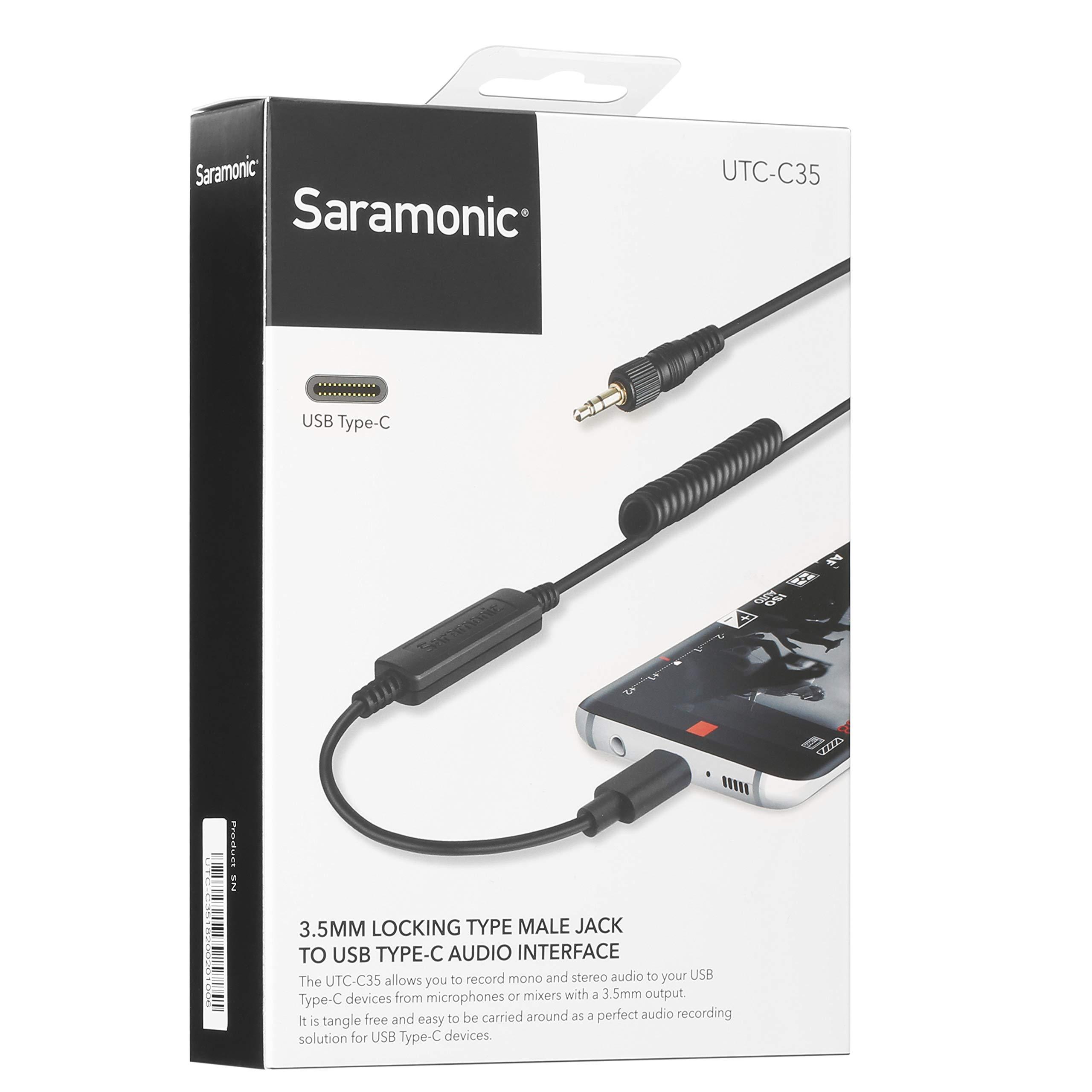 Saramonic Saramonic UTC-C35 | Locking 3.5mm TRS Male to USB Type-C Output Cable with A/D Converter for iPhone 15, Android Mobile Devices, New iPad, Computers & More