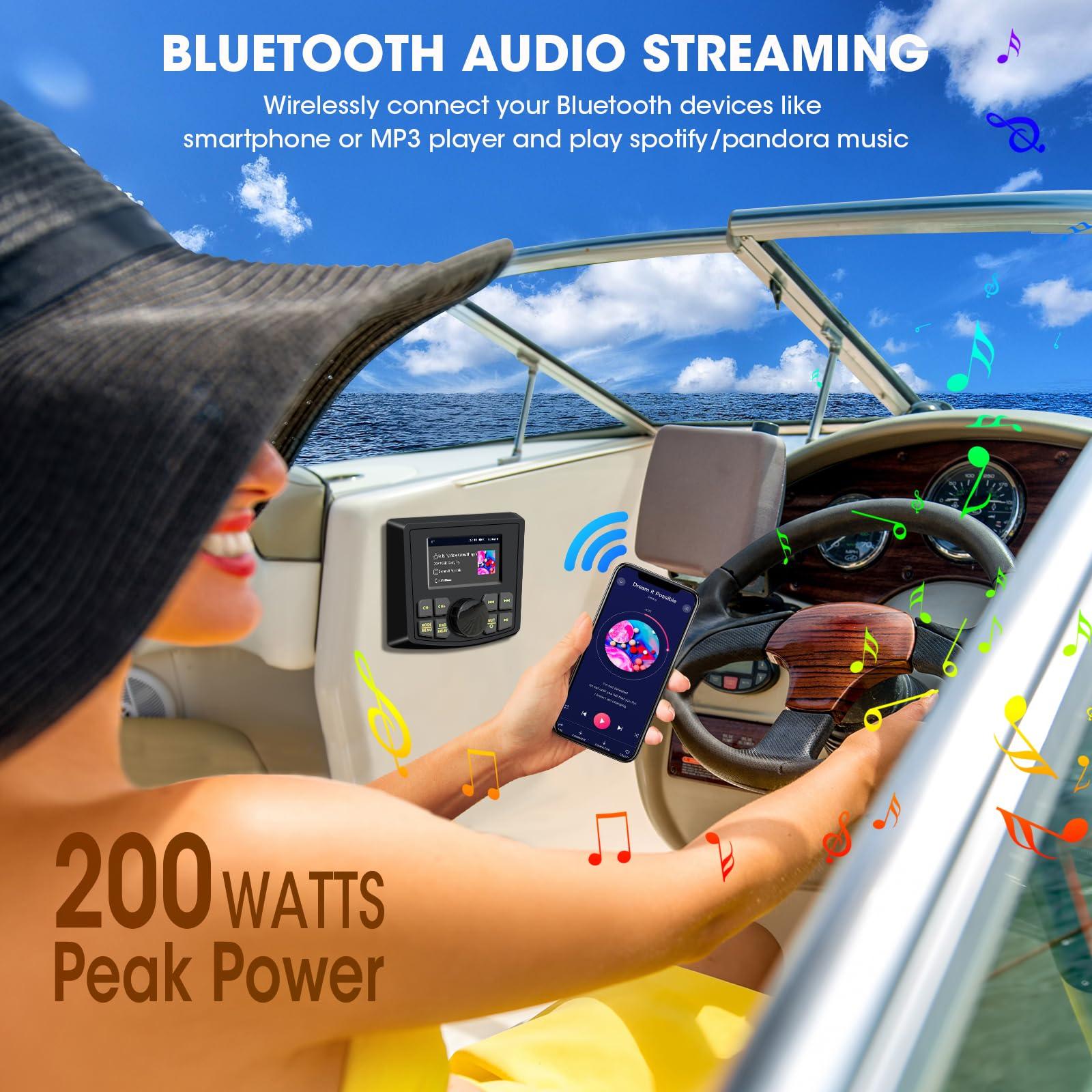 DOVOX Waterproof Marine Radio Stereo for Boat: Bluetooth Marine Digital Media MP5 Player with 3 Inch LCD Display AM FM AUX USB EQ Subwoofer