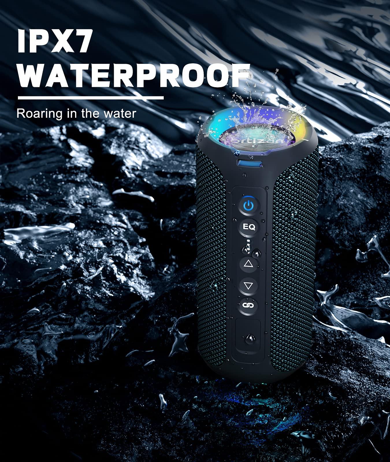 Ortizan Ortizan Bluetooth Speakers, 40W Loud Sound, Wireless Stereo, IPX7 Waterproof, Extra Bass, LED Light, BT5.3, Portable Compact Speaker for Shower/Outdoor/Beach/Home, Gifts for Adult, Navy