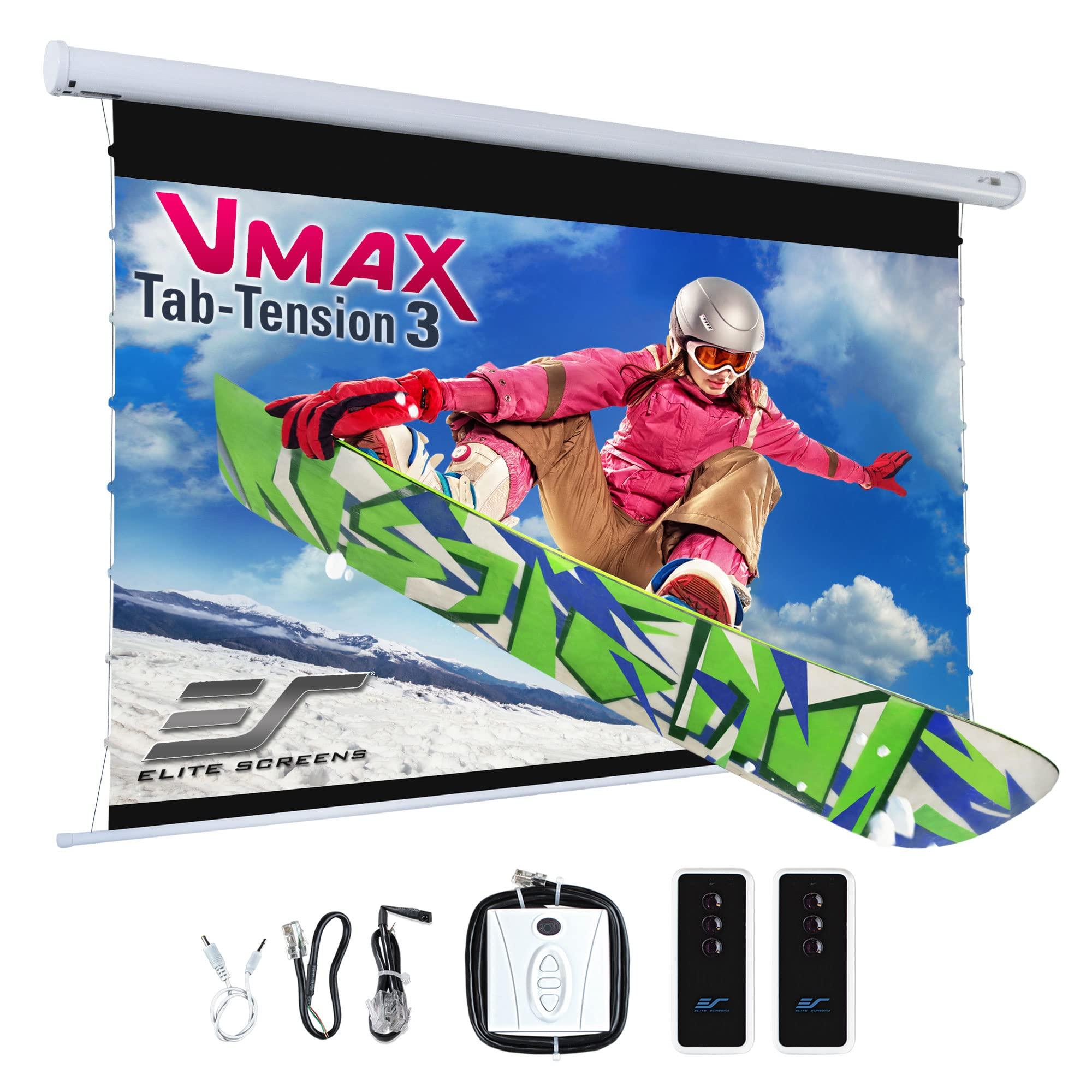 Elite Projector Elite Screens VMAX 3 Tab-Tensioned Series, 135-INCH 16:9, Motorized Projector Screen for Ultra/Standard/Short Projectors Movie Home Theater, VMAXT135XWH3