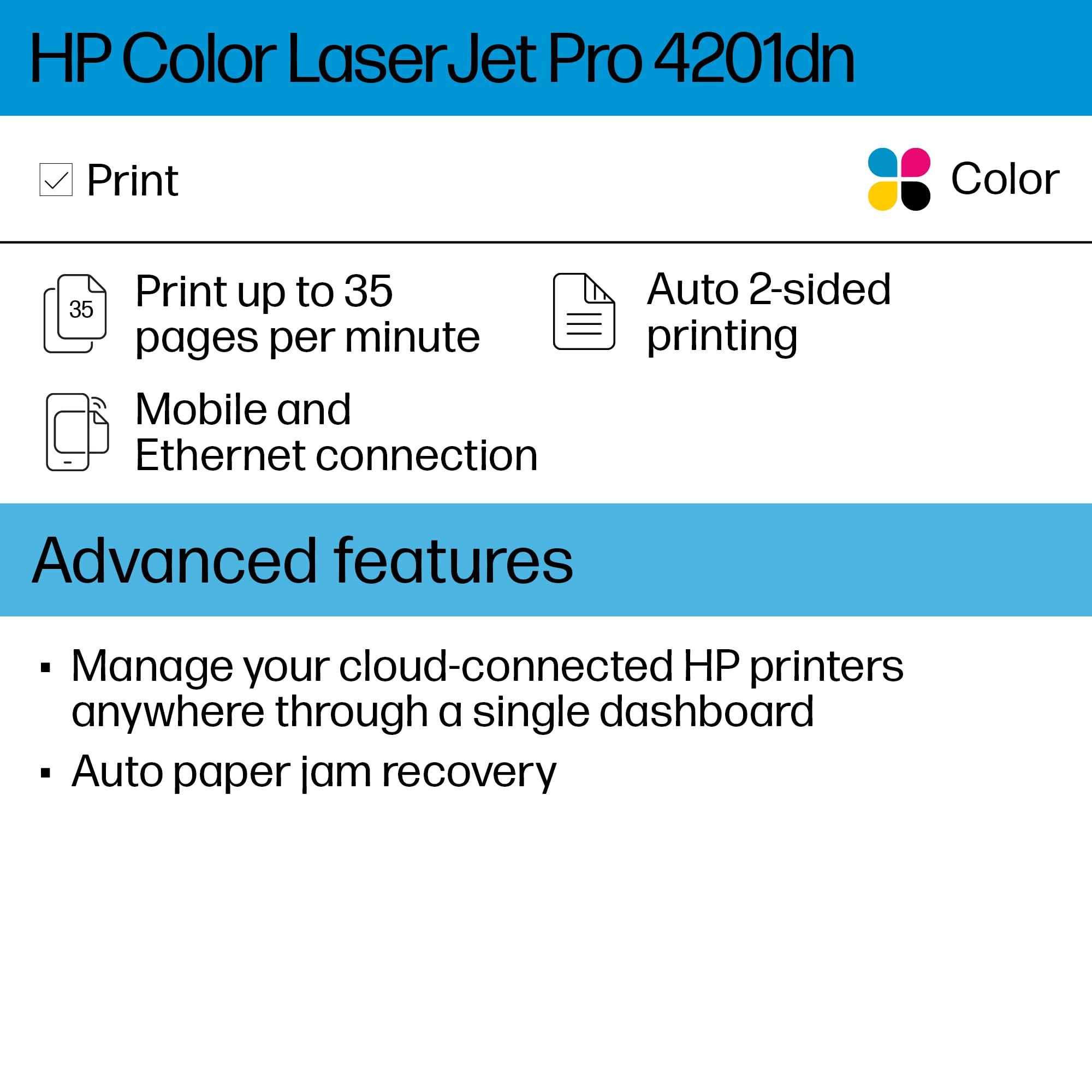 HP HP Color LaserJet Pro 4201dn Printer, Print, Fast speeds, Easy setup, Mobile printing, Advanced security, Best-for-small teams,white (Renewed)