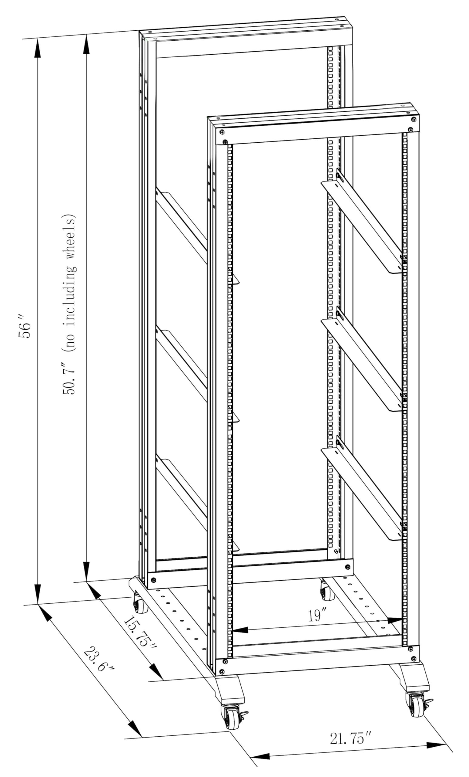 Global Rack 27U Server Rack/4-Post 19in Network Rack/Open Frame Rack with Wheels, Heavy-Duty Frame Cabinet/Adjustable Depth 15.75-13.75in GLOBALRACK(4POST-600-27U)