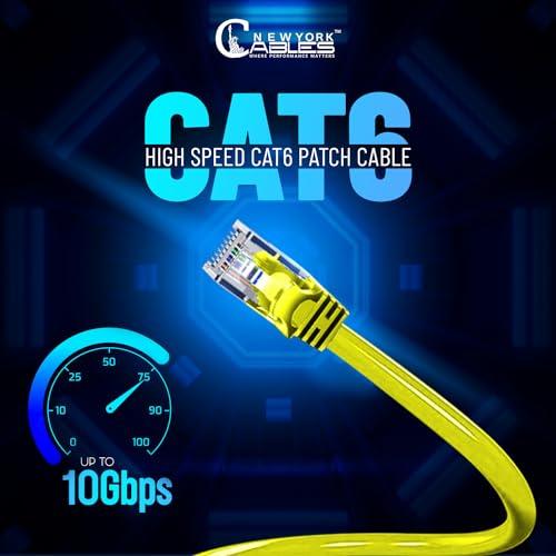 NewYork Cables NewYork Cables Cat6 Ethernet Patch Cable 10 ft (1 Pack), Snagless Cat6 Patch Cables for Data Centers, 10Gbps, 550Mhz Ethernet Cord, Bare Copper Network Patch Cables for Home and Enterprise -Yellow