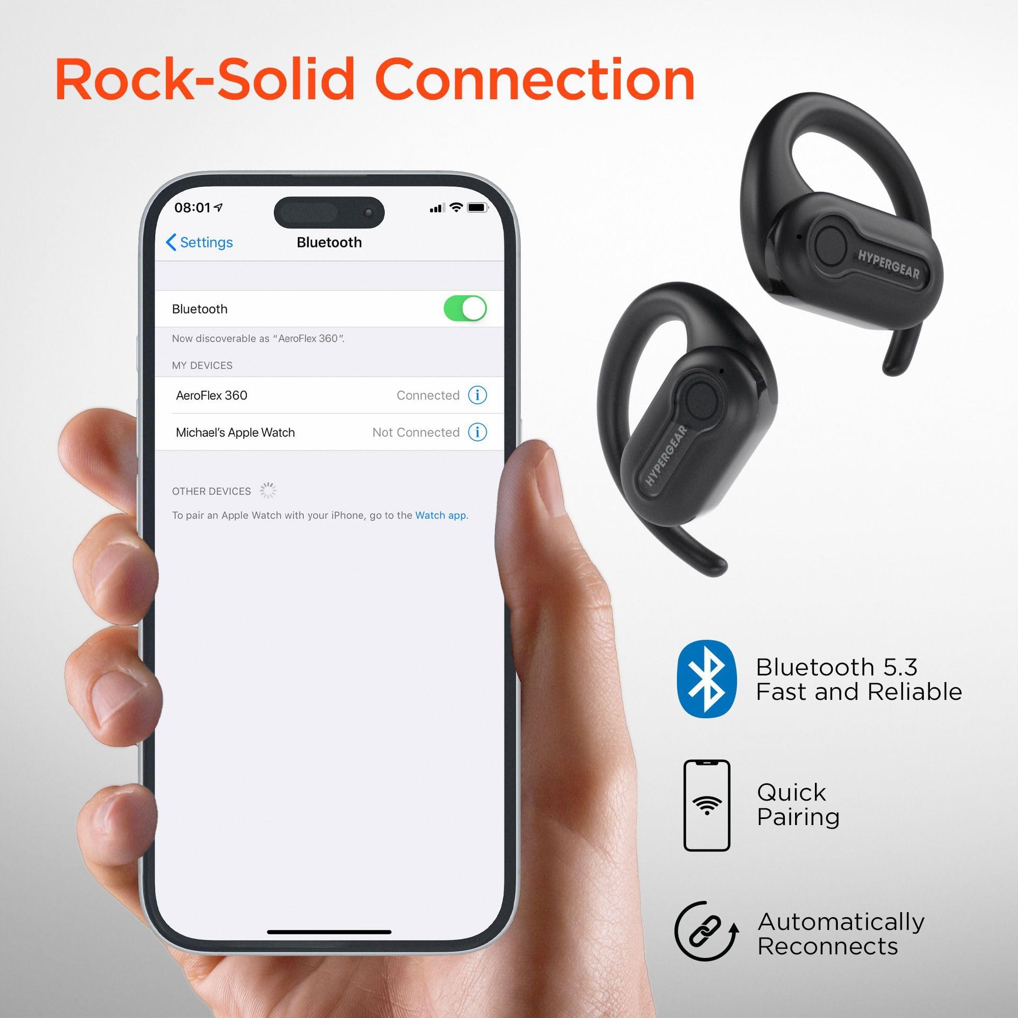 HyperGear HyperGear AeroFlex 360 Open-Ear True Wireless Earbuds with Portable Charging Case Over The Ear Earphones with Flexible Ear Hooks 25HRS Playtime, IPX4 Sweatproof