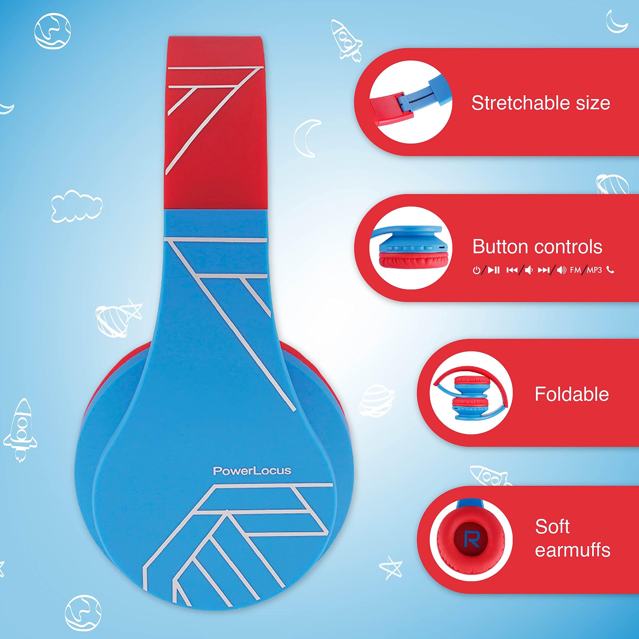 PowerLocus PowerLocus Bluetooth Headphones for Kids, Wireless Foldable Headphones Over Ear, Headphone with Microphone, 85DB Volume Limit, Wireless and Wired Headset with Micro SD, FM for Cellphones, Tablets, PC