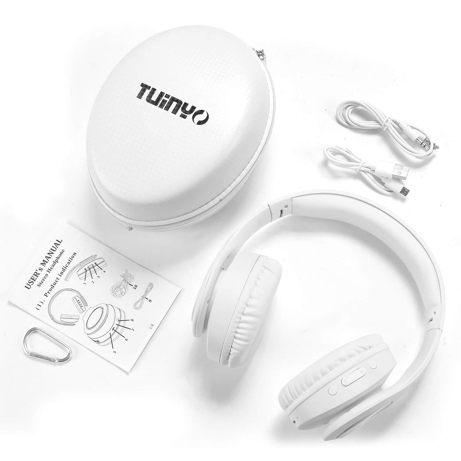 TUINYO TUINYO Bluetooth Headphones Wireless, Over Ear Stereo Wireless Headset 40H Playtime with deep bass, Soft Memory-Protein Earmuffs, Built-in Mic Wired Mode PC/Cell Phones/TV-White