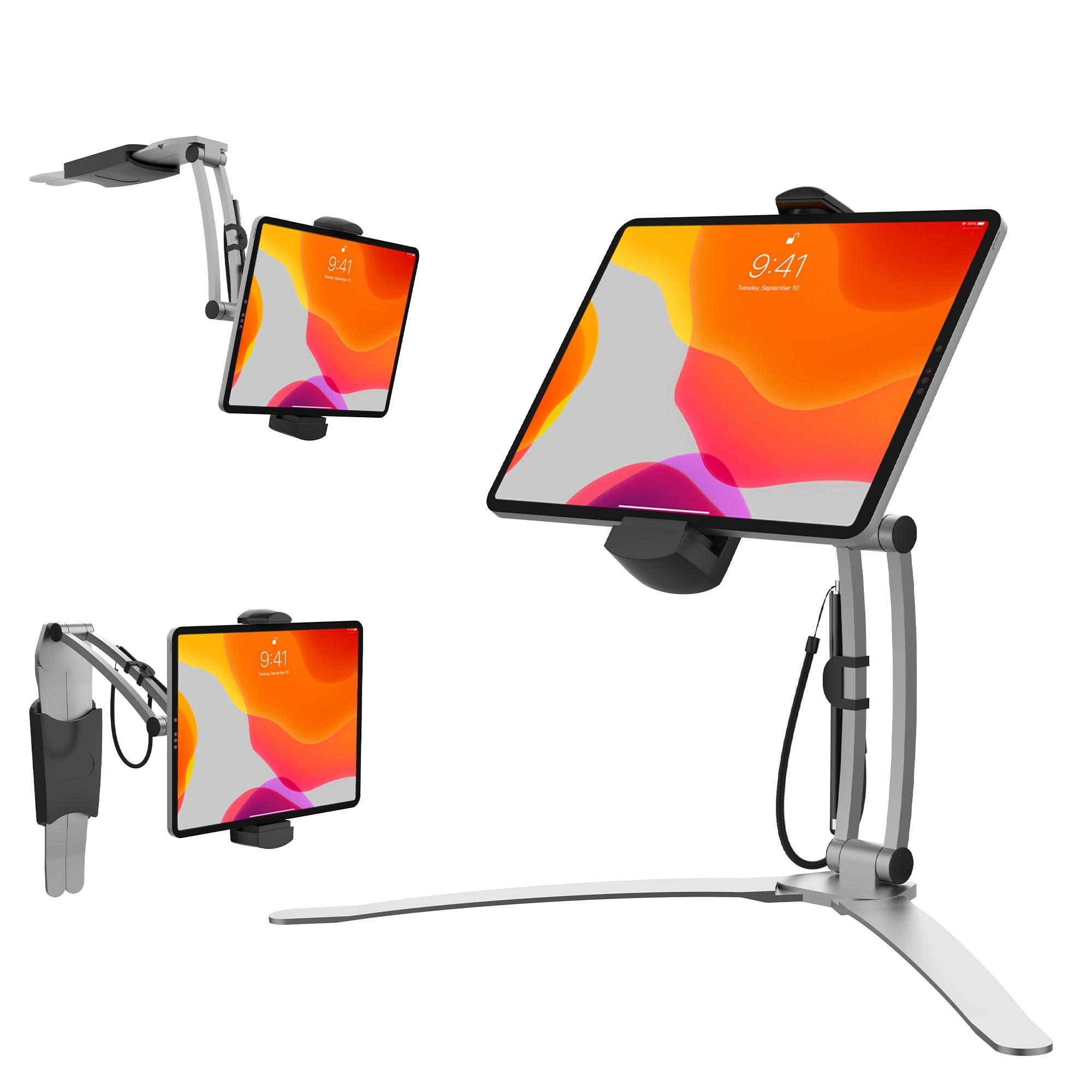 CTA Digital 3-in-1 Mount Stand  CTA Multi-Flex Tablet Base and Support Installs on Walls or Folds for iPad 10th Gen 10.9\" - 7/8/9 Gen 10.2 - Air 4 - Pro 11 - Galaxy Tab S3 - Silver (PAD-KMSB)