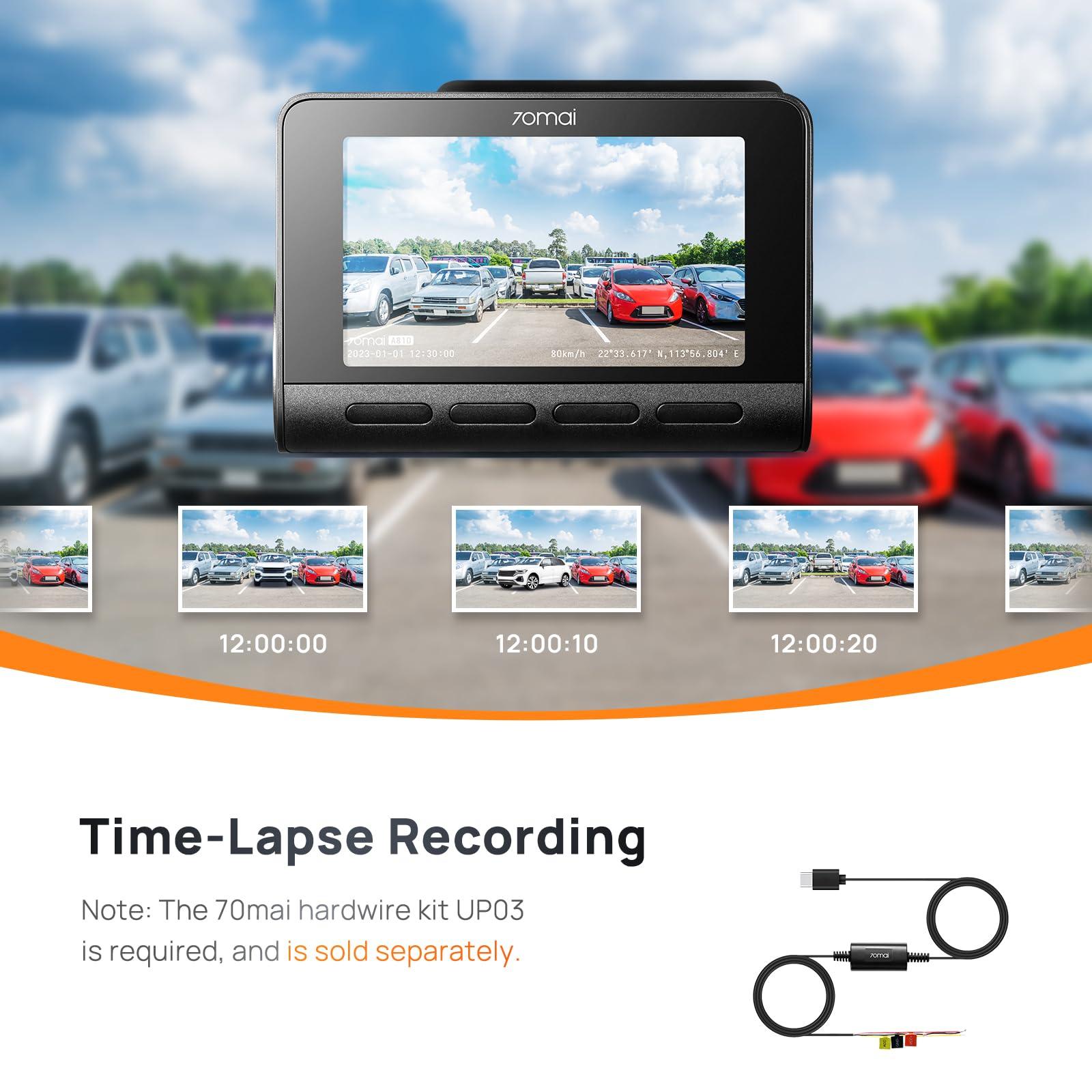 70mai A810 Dash Cam + 256GB Micro SD Card + UP05 Hardwire Kit 70mai 4K Dash Cam with Starvis 2 IMX678, Dual HDR Front and Rear Camera, Built in GPS&WiFi, Night Vision, Smart Parking Mode