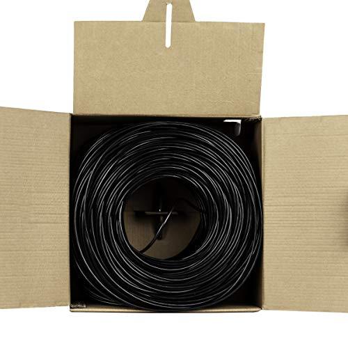 FiveStarCable FiveStarCable 1000Ft Cat5e FTP 24AWG Outdoor Shielded Waterproof Direct Burial Rated 350MHz Bulk Ethernet Router LAN Cable Black (1000Ft, Cat5e(FTP))