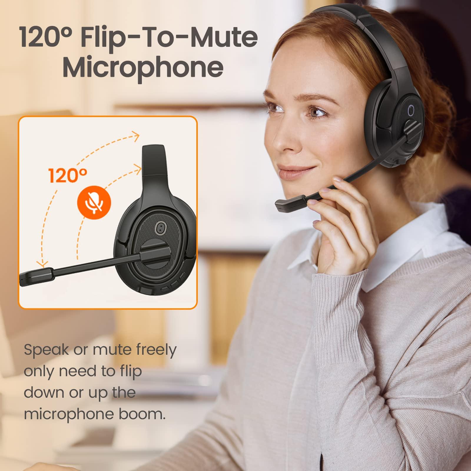 EKSA EKSA Wireless Headset with Mic for Work, Bluetooth 5.0 Headset with AI-Powered Noise Cancelling Microphone - Bluetooth Wireless Headphones with Mic for Work/PC/Laptop/Computer/Office/Zoom