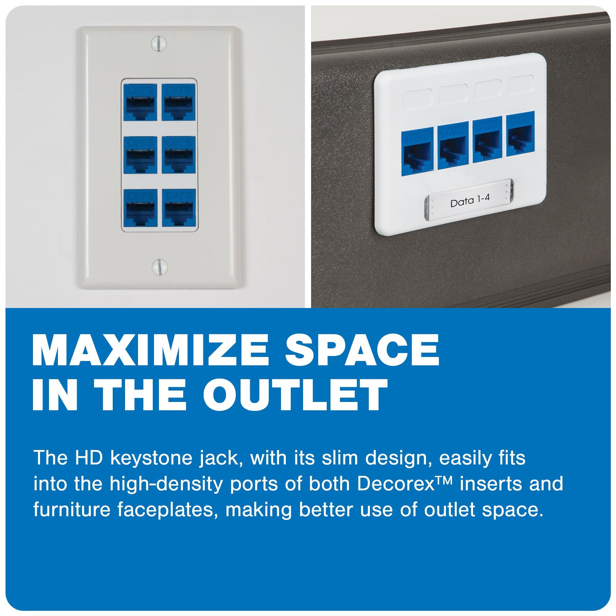 ICC ICC CAT6 Keystone Jack with Slim Profile 180 Degree Punch Down, RJ45 UL Listed PoE++ TAA Compliant for Wall Plate or Patch Panel, Works with JackEasy Termination Tool, Almond