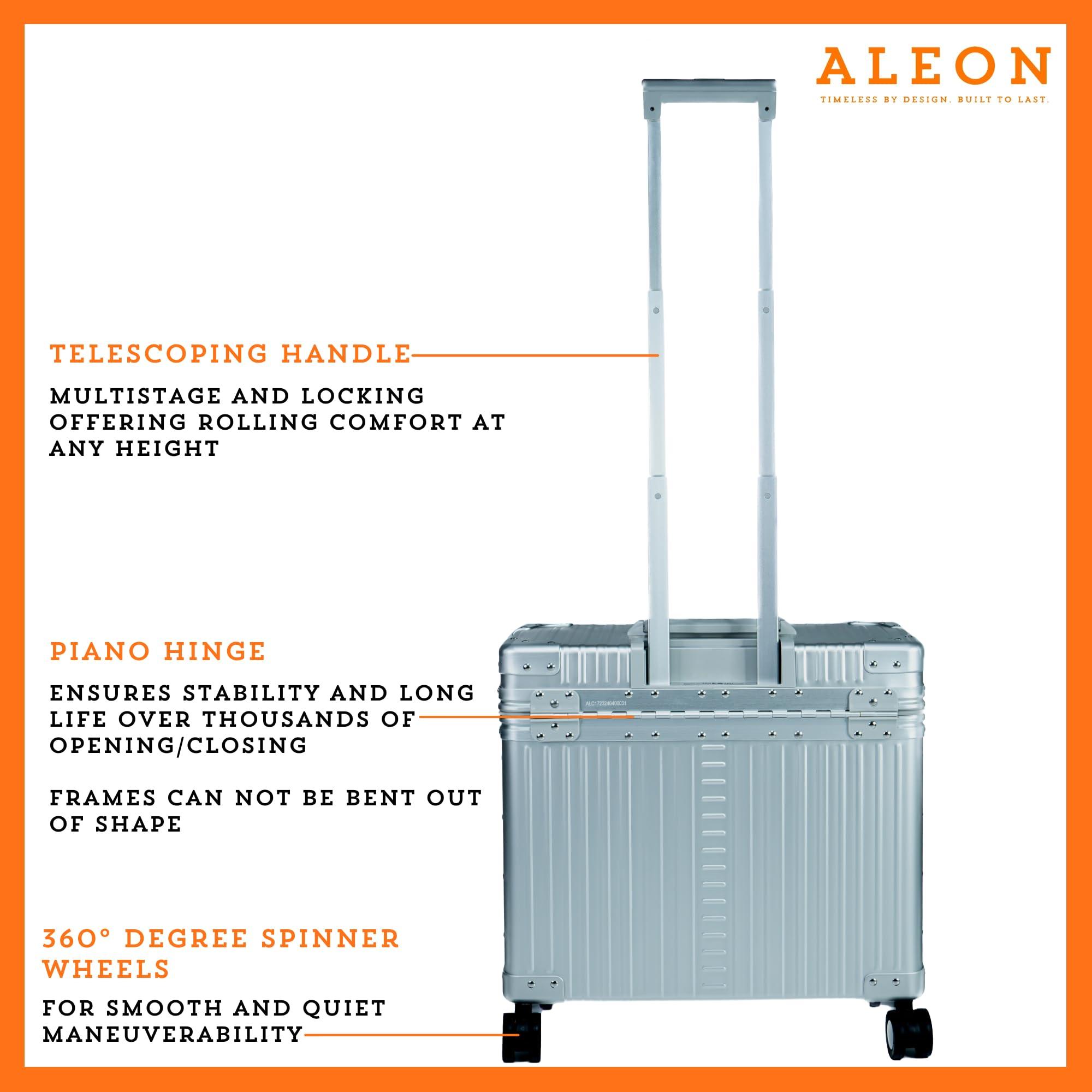 Aleon Aleon 17 Four-wheeled Aluminum Pilot Case, Carry-On Luggage, Rolling Laptop Bag for Men and Women, Personal Item Travel Bag, Overhead Compatible (Platinum)