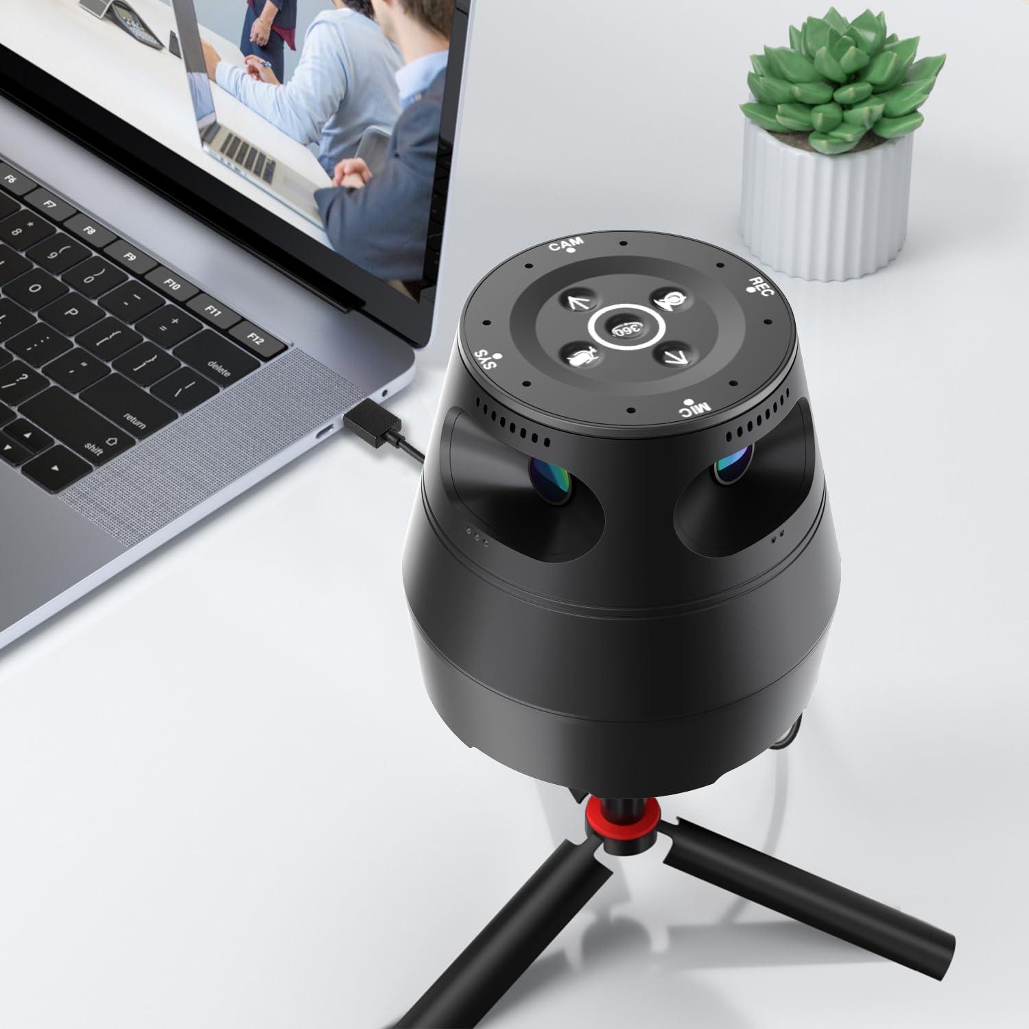 Meeteasy Panoramic 360 Video Conference Camera, Immersive Experience, Overall and Speakers' Close-up View, 1080P Webcam for Small/Mid-size Room, Micro SD Card Slot Equipped