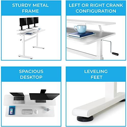 Stand Steady Stand Steady Tranzendesk 55 Inch Standing Desk with Clamp-On Shelf | Crank Height Adjustable Stand Up Workstation with Attachable Monitor Riser | Extra Large Sit Stand Desk Hold 3 Monitors (White)