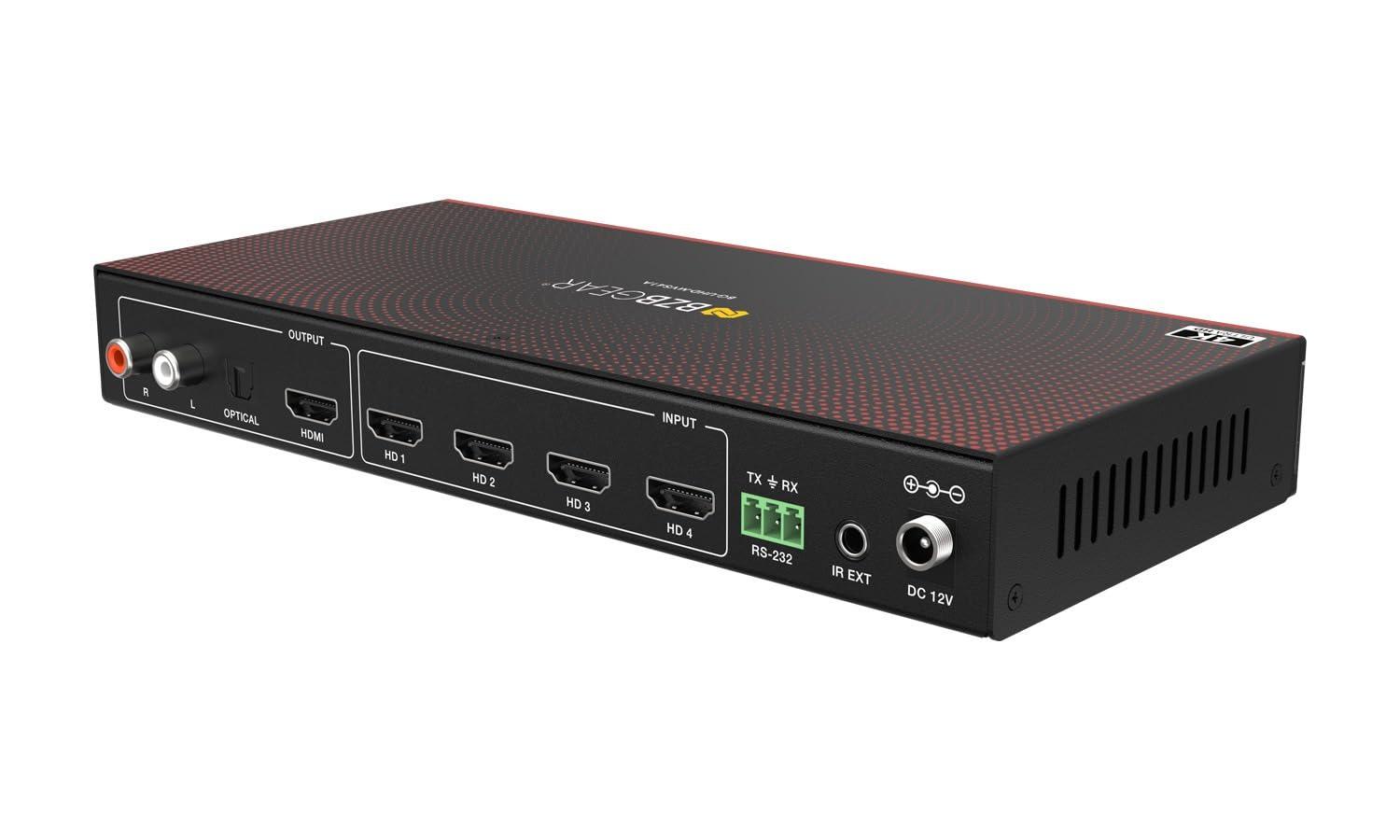 BZB GEAR 4x1 4K UHD HDMI Seamless Switcher Quad MultiViewer with Audio De-embedder