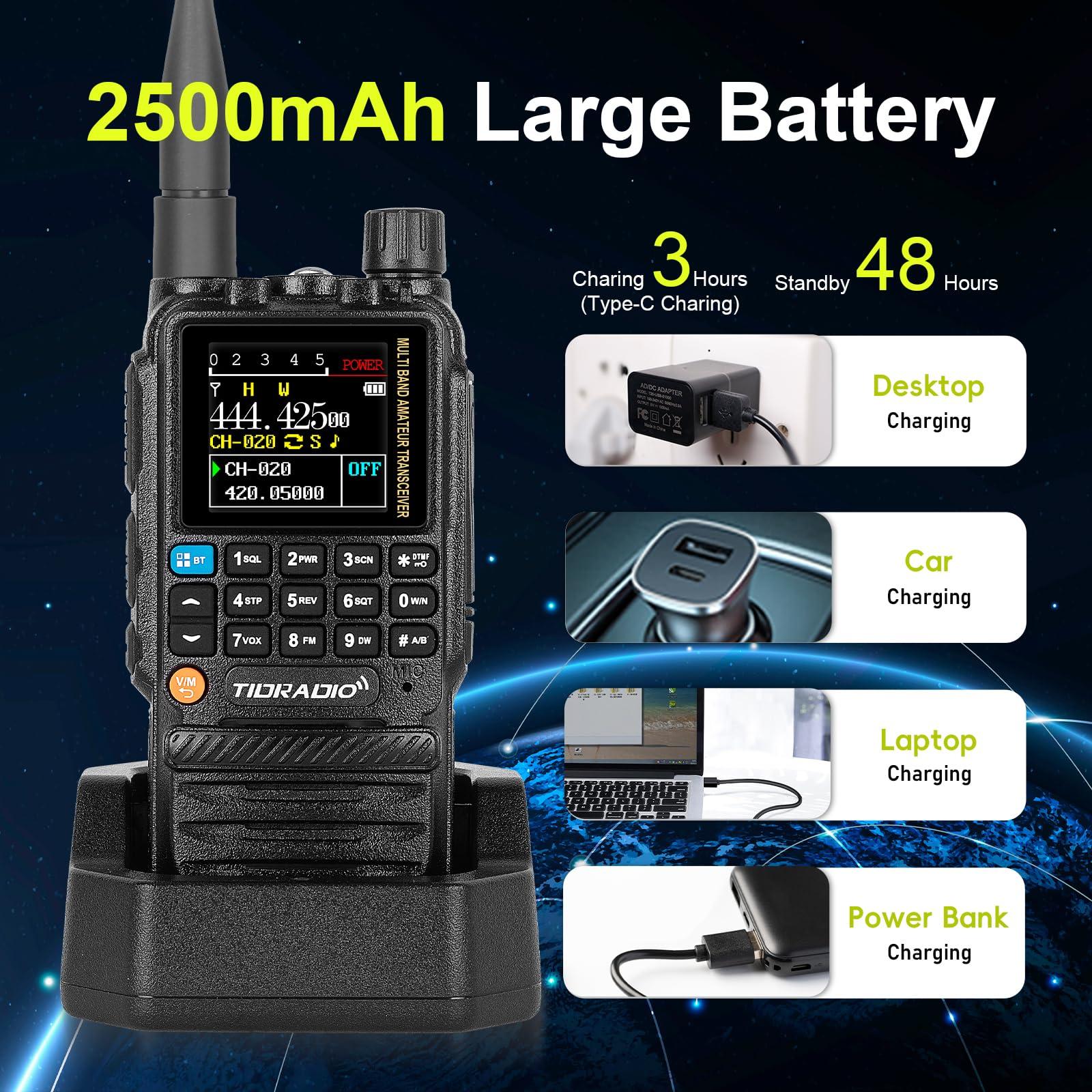 TIDRADIO TIDRADIO TD-H3 Ham Radio Type C & Wireless Programming(4PCS Batteries)8-Band Long Range Walkie Talkies Rechargeable Handheld Portable Full-Featured 2 Way Radios- Black, Full Kit 2Pack