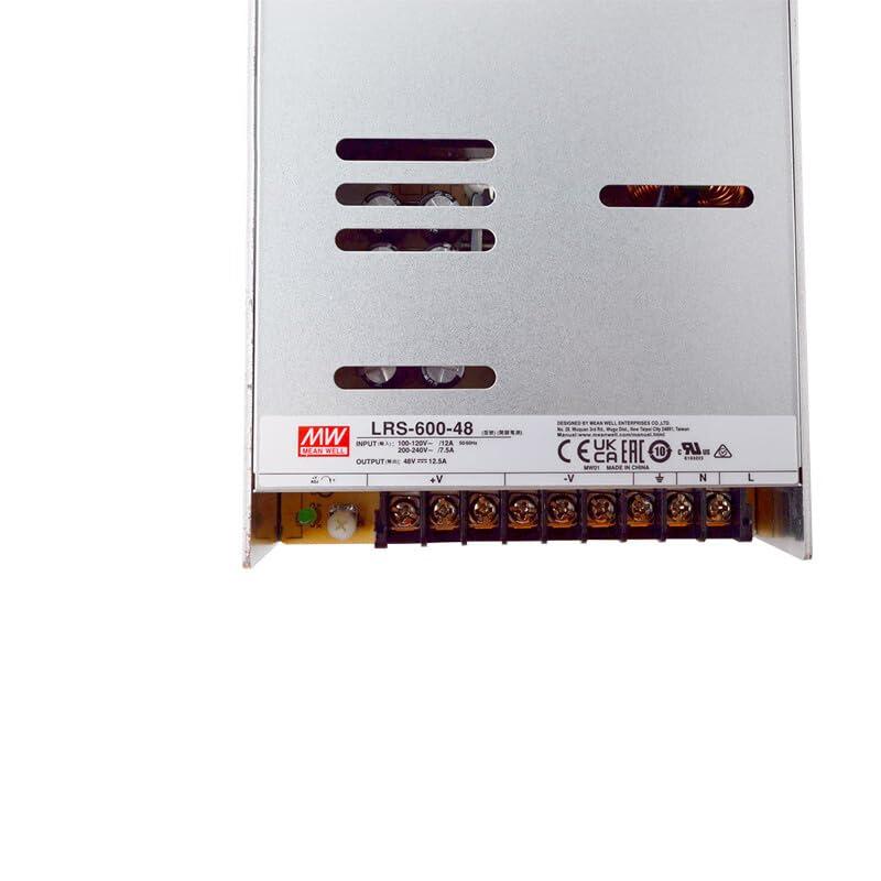 Generic Mean Well LRS-600-48 48V 600W Single Output Switching Power Supply, 90-302VAC/255-370VDC Input, 12.5A, 1U Low Profile, 5G Vibration Resistant, Industrial Automation, UL/BS/IEC 62368-1 Certified