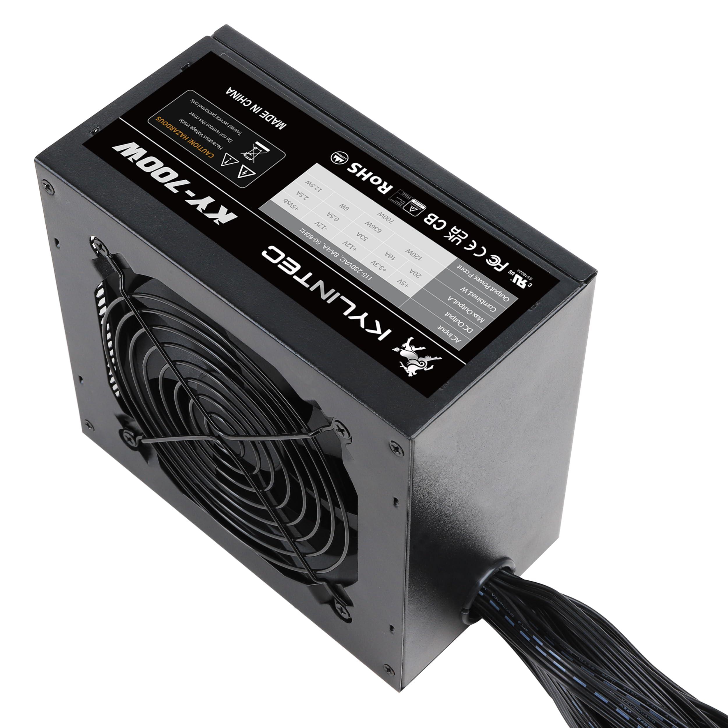 KYLINTEC 700W Gaming PC PSU, 12V Power Supply for PC Computers with 120 mm Silent Fan, Non-Modular PSU