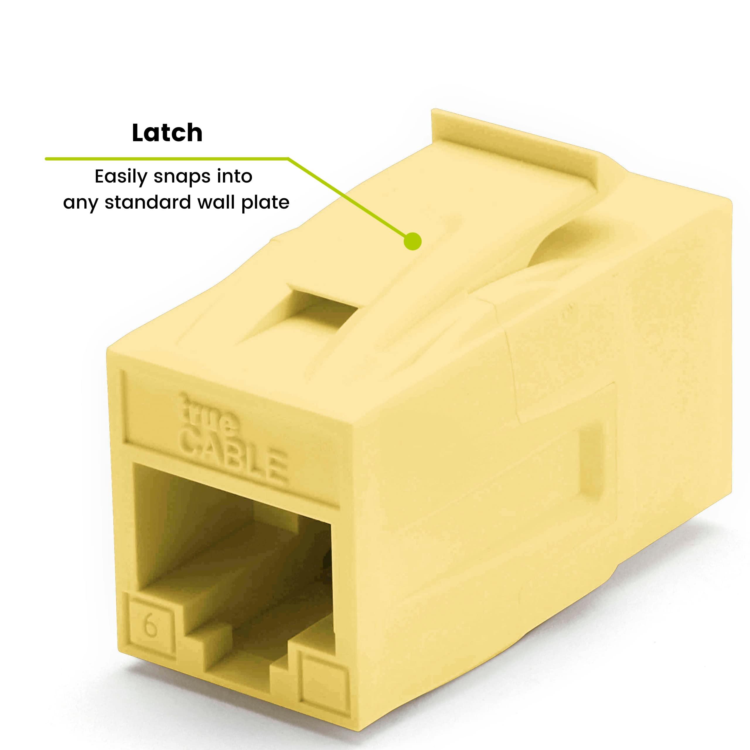 TRUE CABLE trueCABLE Cat6 Keystone Jack Coupler, Unshielded (UTP), PoE++ (4PPoE), UL Listed, ETL Verified, ANSI/TIA 568-2.D Cat 6 Performance Compliant, Female to Female RJ45 Couplers, Yellow, 6 Pack
