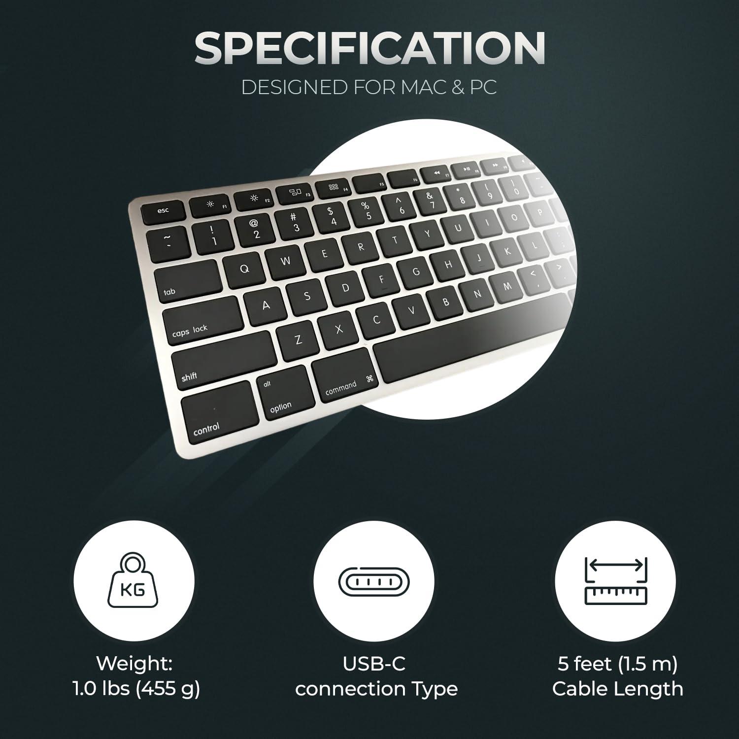 Matias Matias Wired USB C Keyboard for Mac with Numeric Keypad - Mac Keyboard Compatible with Mac OS X v.10.6.8, MacBook Pro, MacBook Air, iMac - Latest Version Supported - (Space Grey)