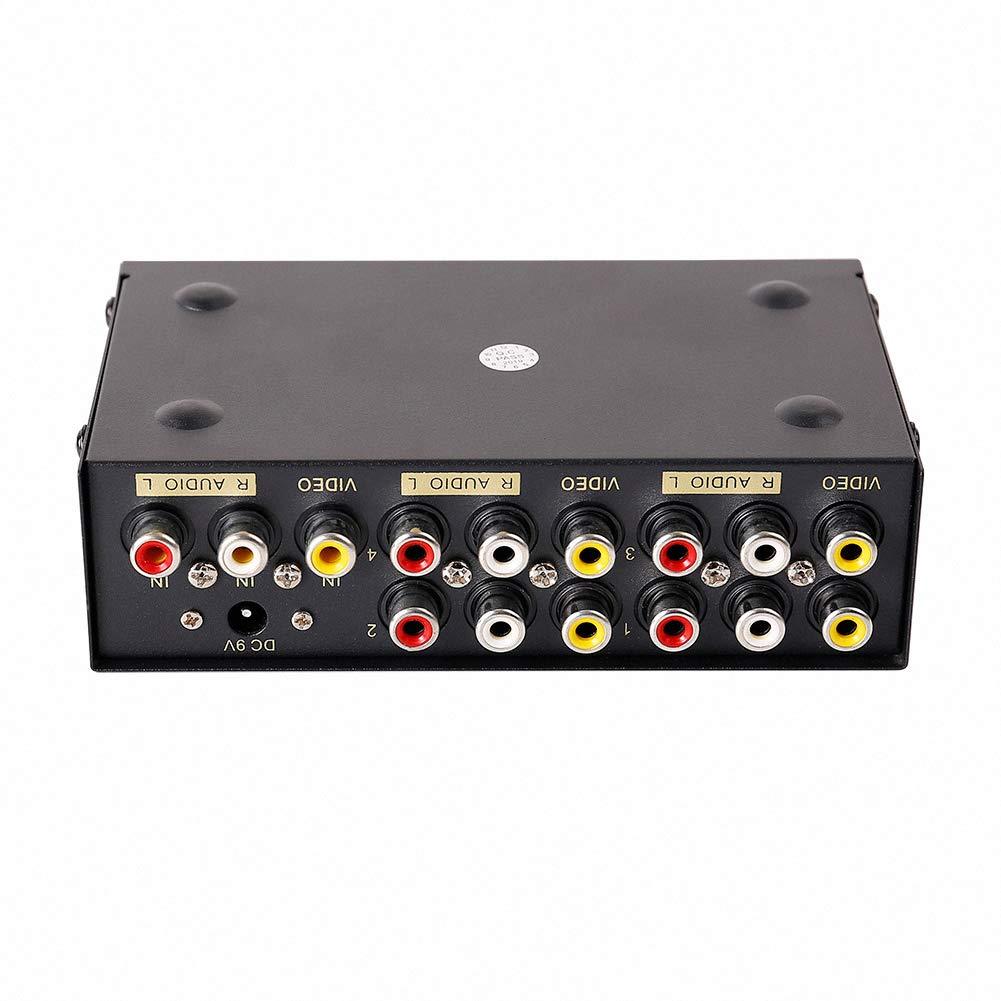 DTech DTECH Powered 4 Way 3 RCA Splitter Box 1 in 4 Out Composite Video Audio Distribution Duplicator with Power Adapter