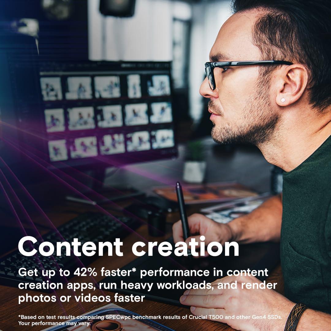 Crucial Crucial T500 500GB Gen4 NVMe M.2 Internal Gaming SSD, Up to 7200MB/s, Laptop & Desktop Compatible + 1mo Adobe CC All Apps - CT500T500SSD8