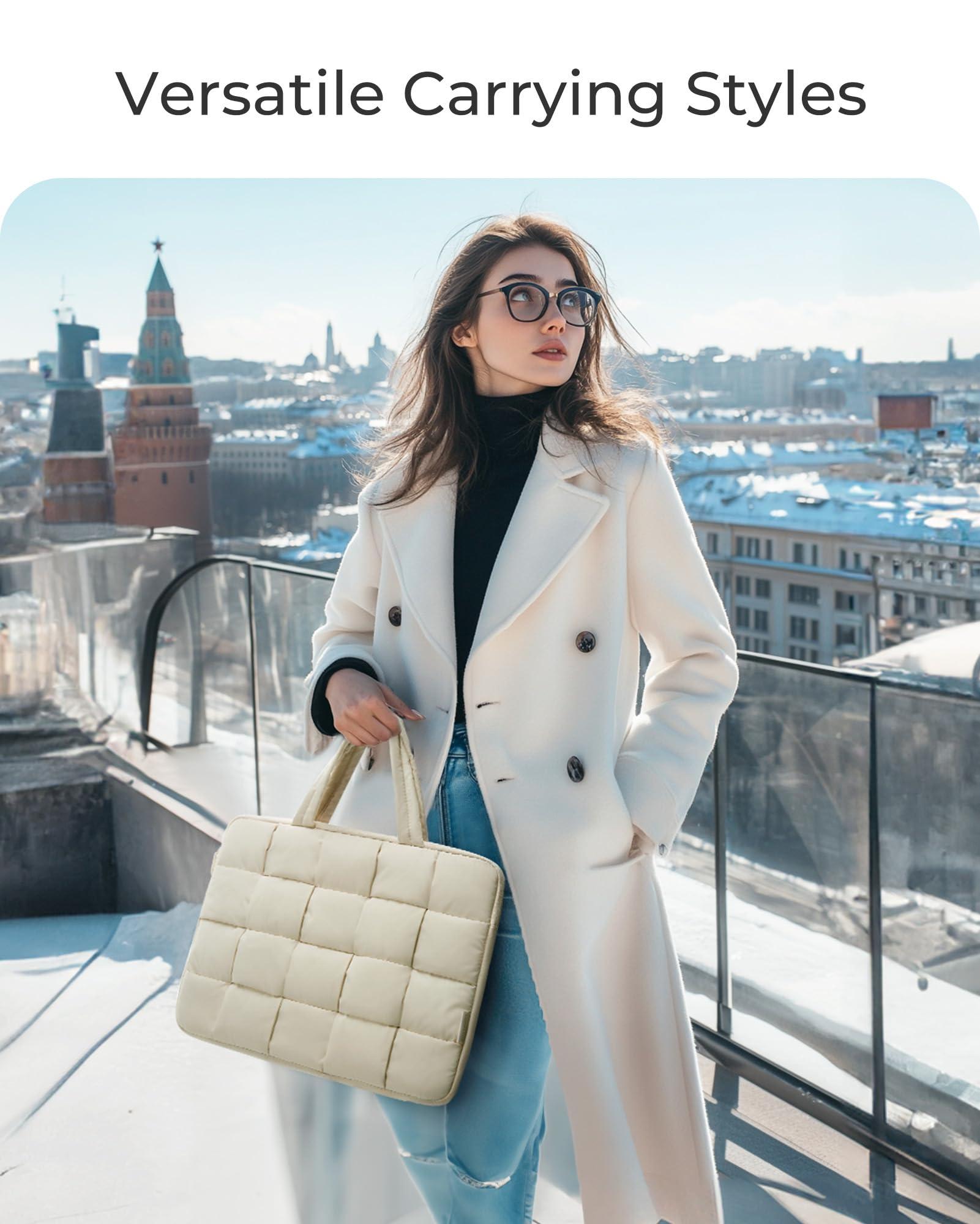 BAGSMART BAGSMART 13-14 Inch Laptop Case, Portable Puffy Laptop Sleeve with Handle, Compatible with MacBook Air/Pro 13.3 13.6 Inch M4 M3 M2 M1, Computer Sleeve Fitted with Dell,HP, Beige